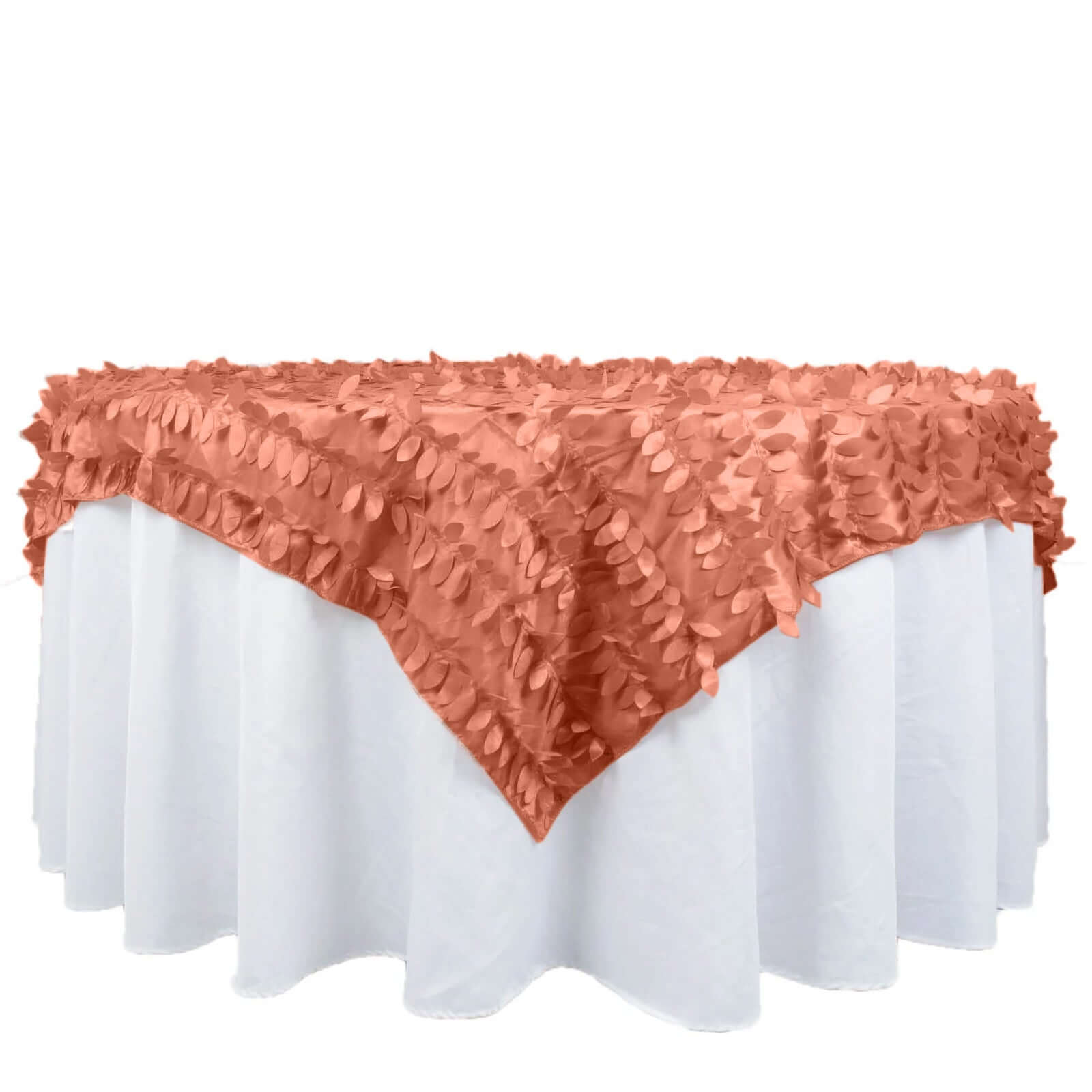 Taffeta 72x72 Table Overlay Square Tablecloth Terracotta (Rust) - 3D Leaf Petal Table Cover