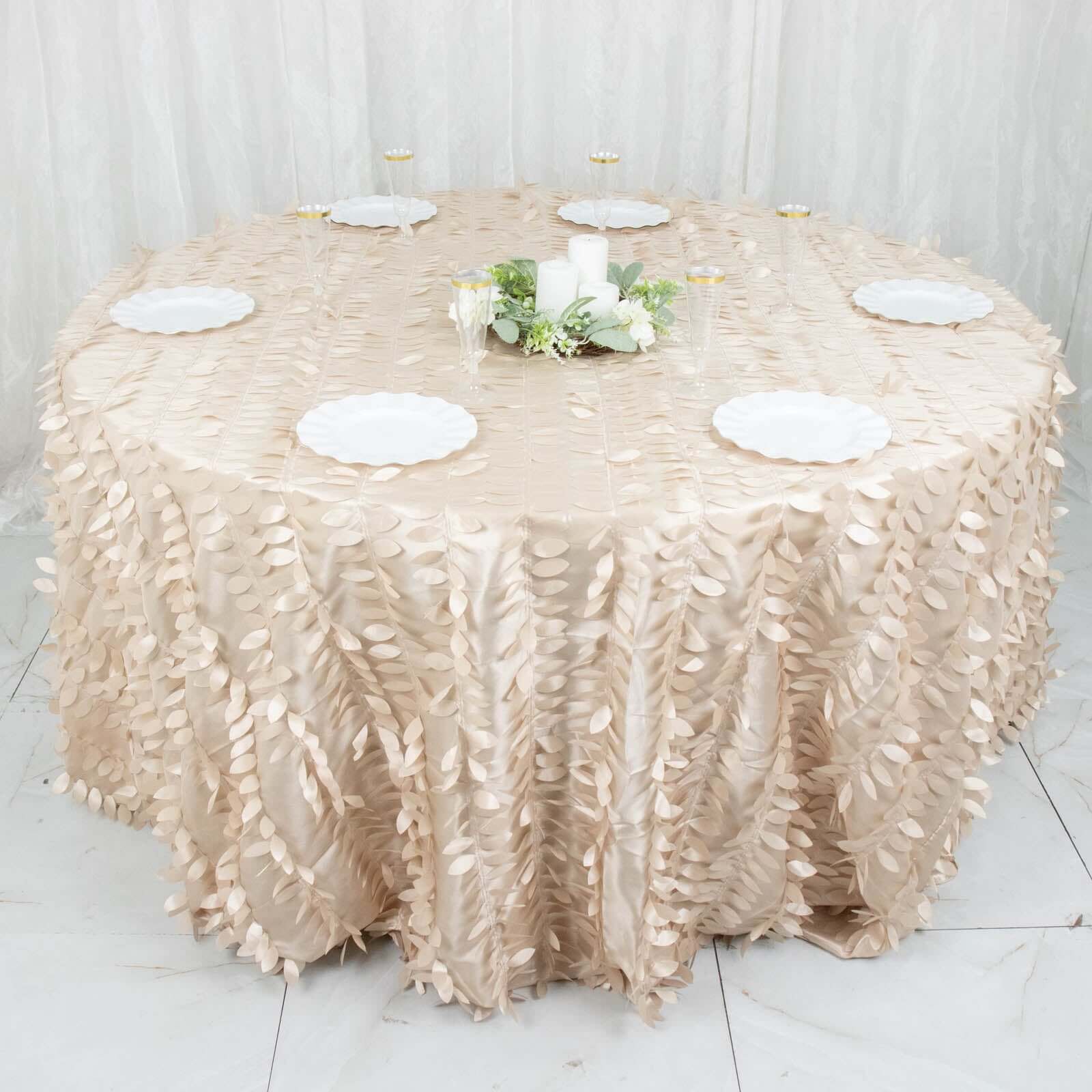 Taffeta 132 Round Tablecloth Beige 3D | 3D Leaf Petal Design Seamless Table Cover