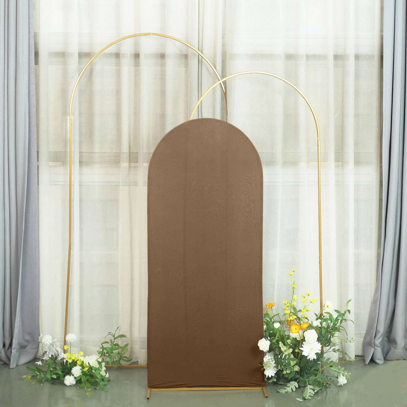 5ft Matte Taupe Spandex Fitted Chiara Backdrop Stand Cover For Round Top Wedding Arch