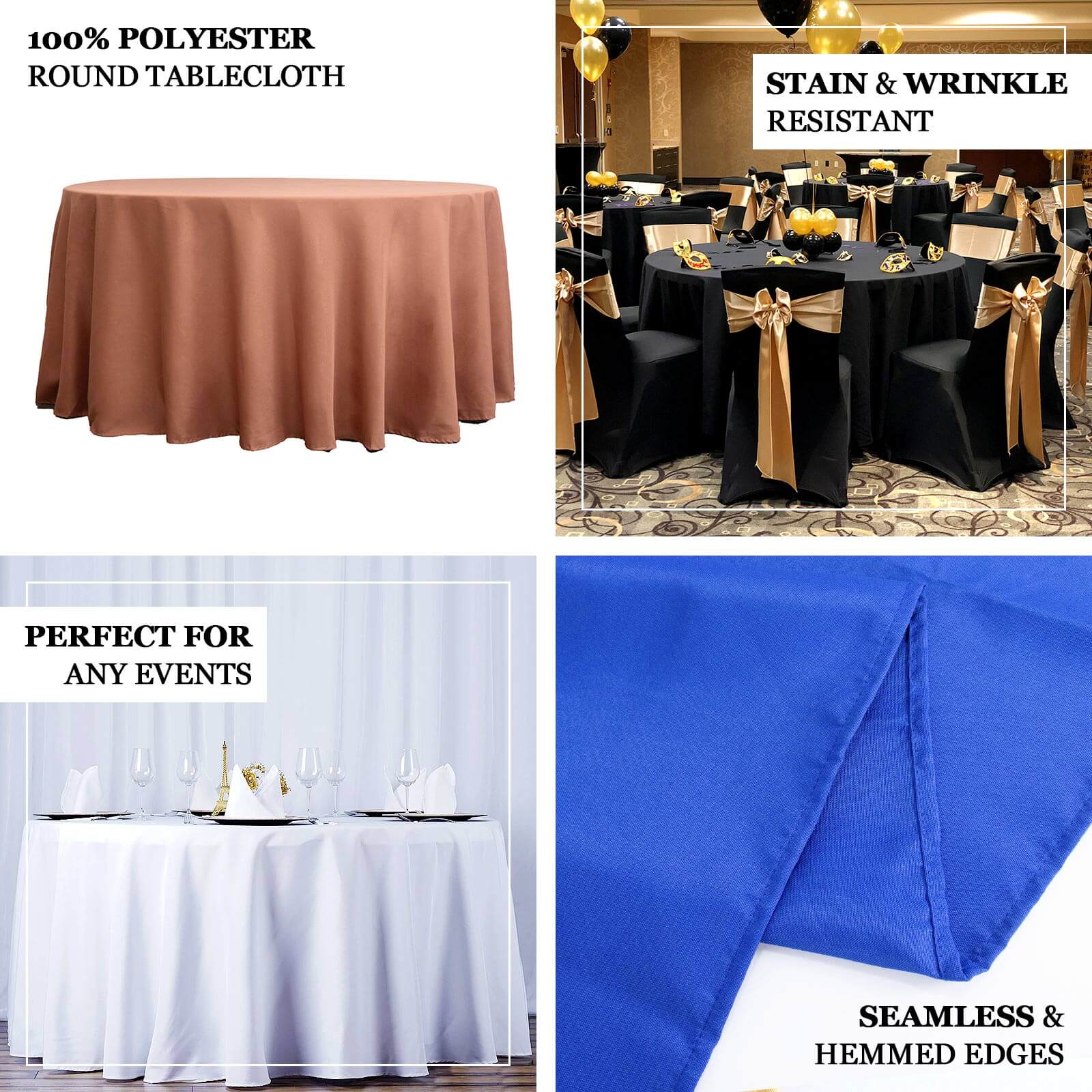 Premium Polyester 120 Round Tablecloth Burgundy - Seamless 220GSM Wrinkle-Resistant Table Cover