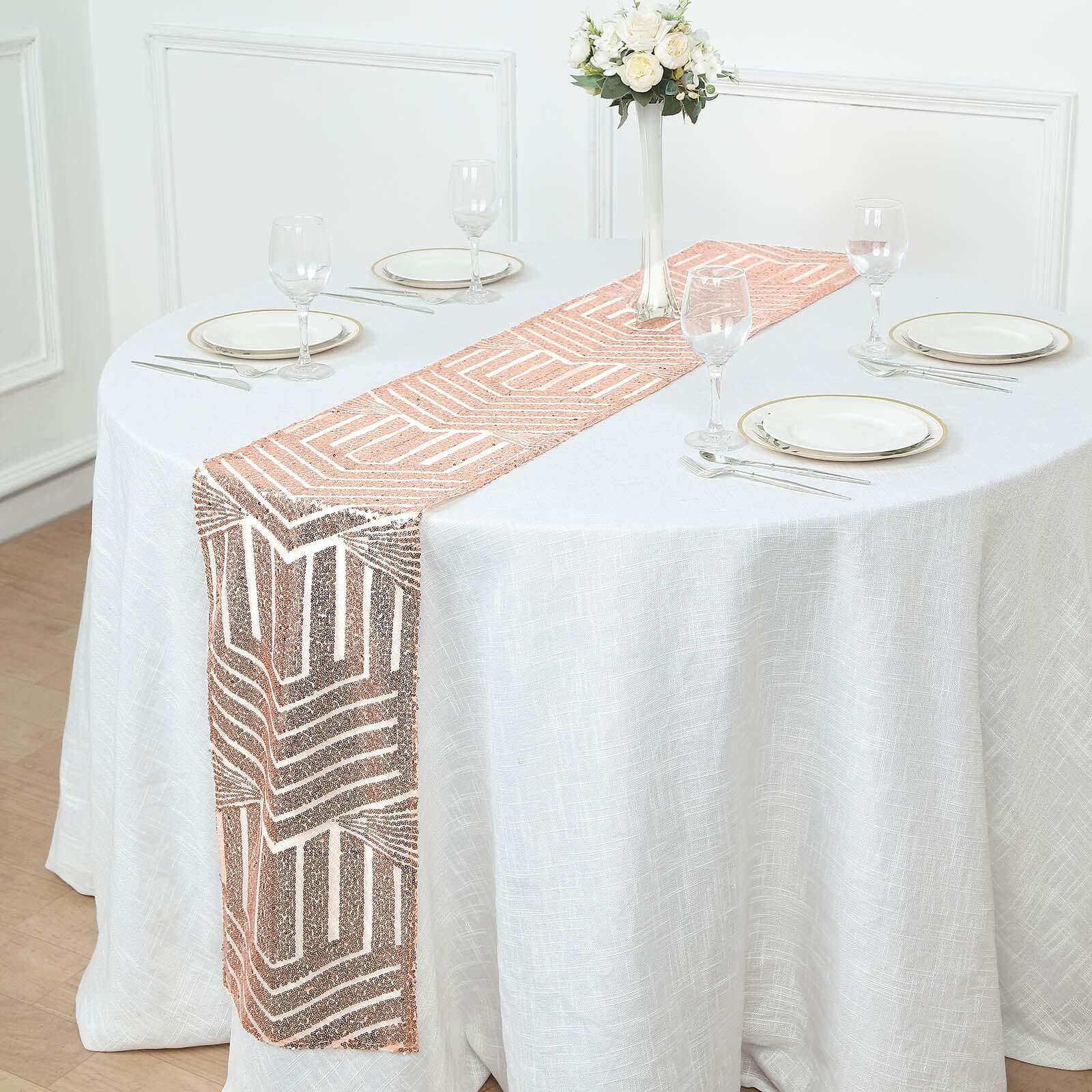 Sequin 12x108 Table Runner Rose Gold - Diamond Glitz Design