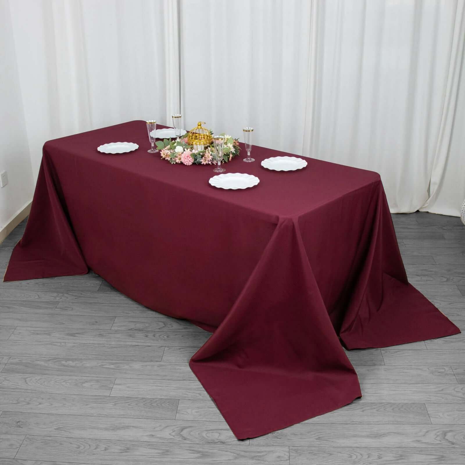 Premium Polyester 90x132 Rectangle Tablecloth Burgundy - Seamless 220GSM Stain-Resistant Table Cover
