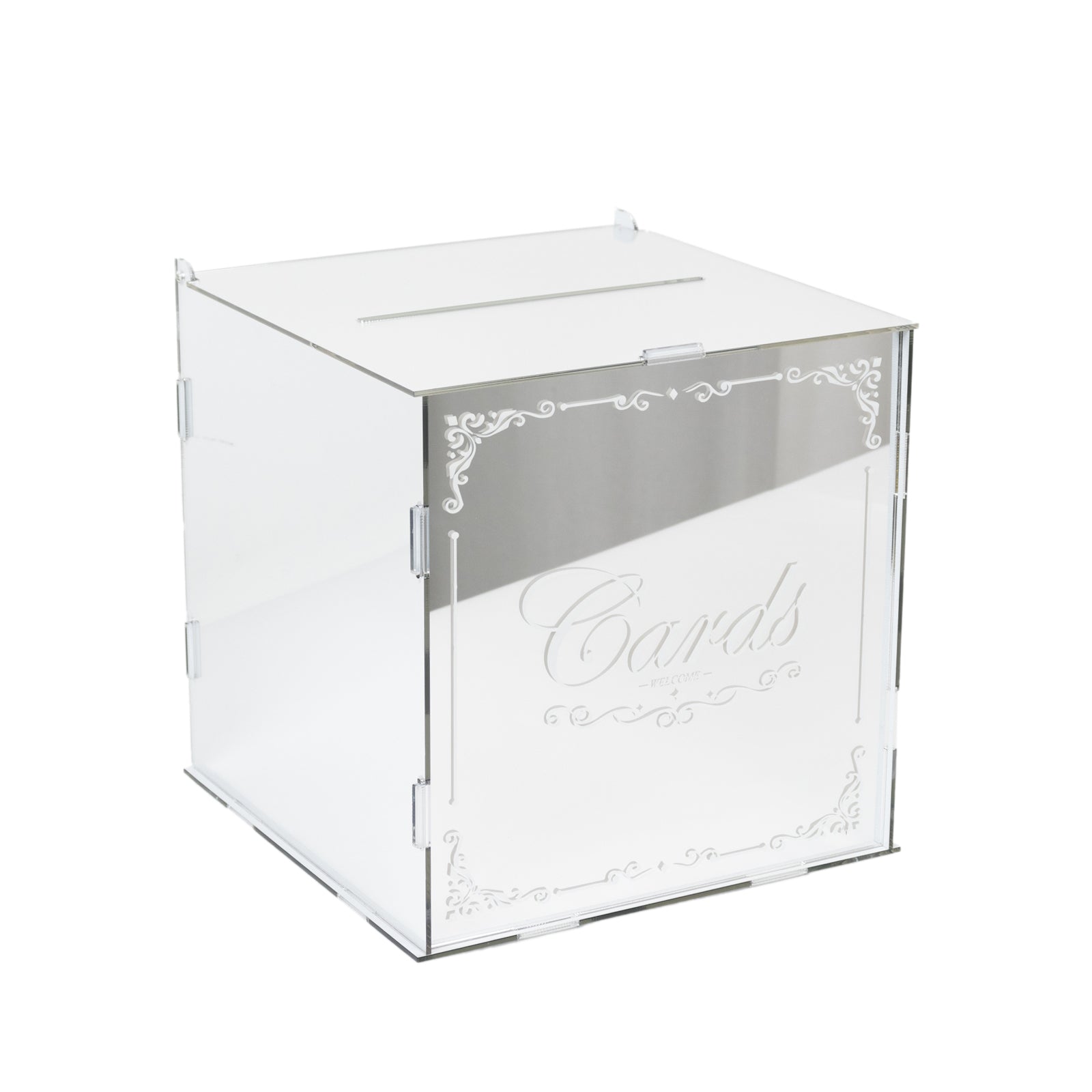 10 Silver Mirror Acrylic Wedding Card Box with Slot - Wishing Well Money Box for Reception, Graduation, and Events