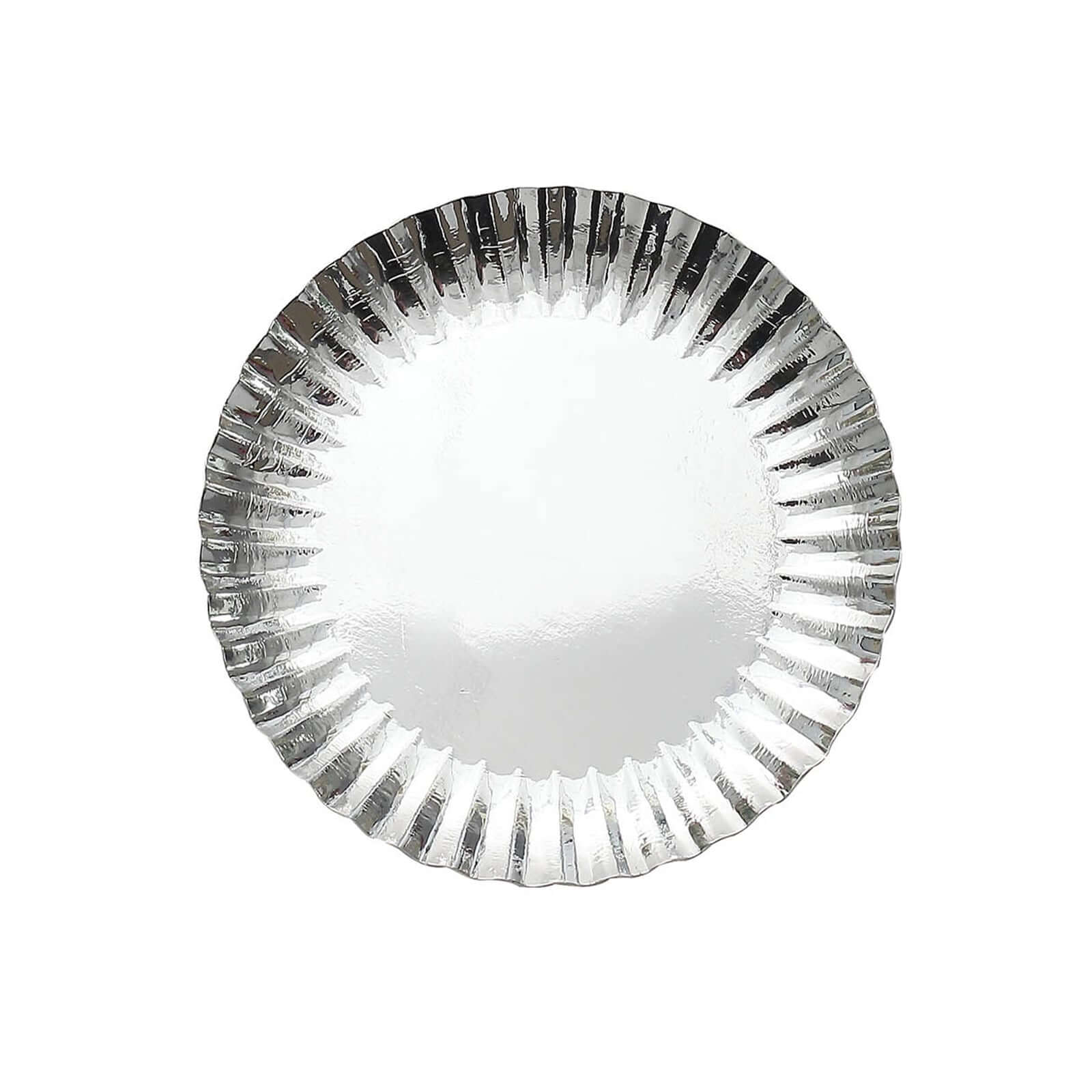 50-Pack Paper 5 Round Dessert Plates in Metallic Silver with Scalloped Rim - Disposable 250GSM Appetizer Party Plates