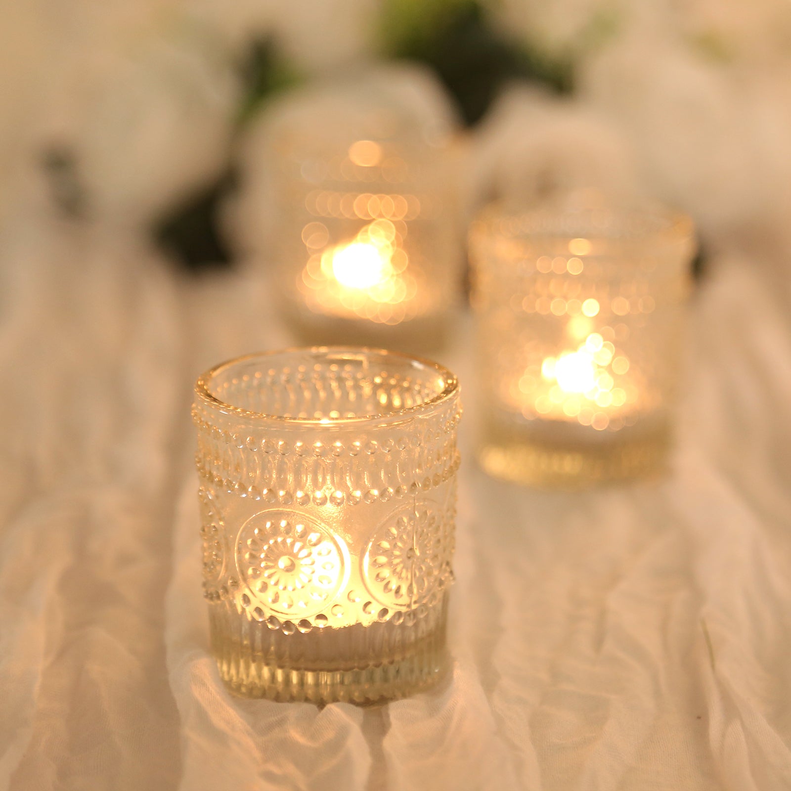 6-Pack Clear Glass Votive Tealight Holders – Stylish Primrose Design for Weddings & Décor