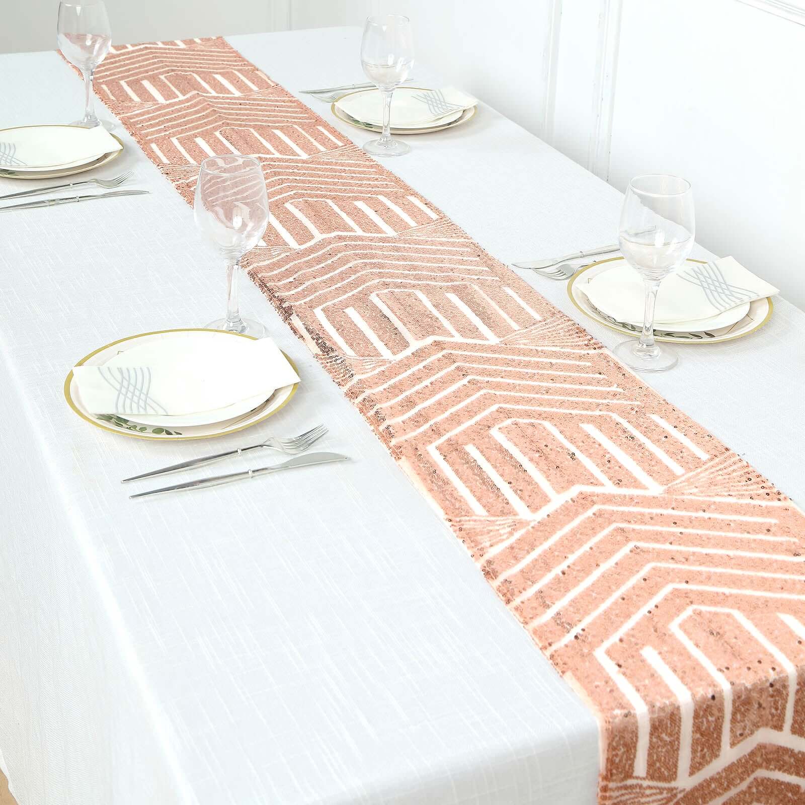 Sequin 12x108 Table Runner Rose Gold - Diamond Glitz Design