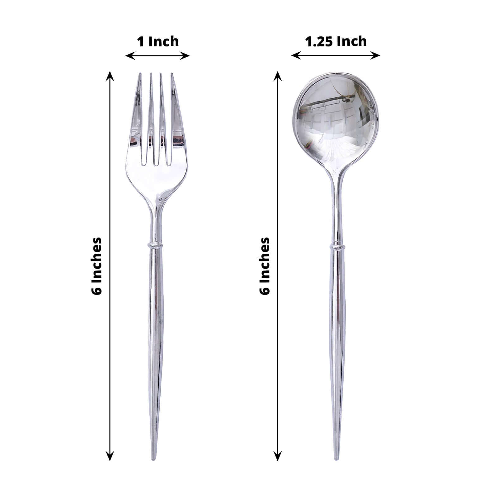 24-Pack Plastic Fork and Spoon Set Metallic Silver - Heavy Duty Disposable Modern Utensils 6