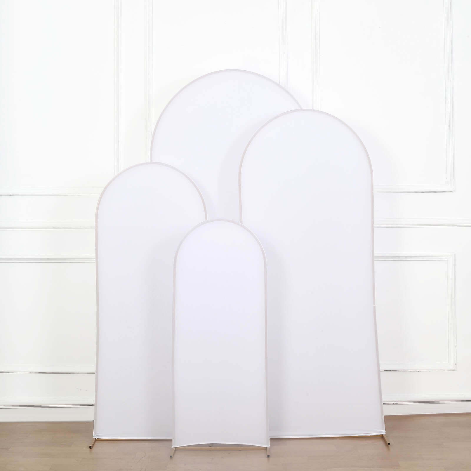 Set of 4 Matte White Spandex Fitted Wedding Arch Covers For Round Top Chiara Backdrop Stands - 4ft,5ft,6ft,7ft