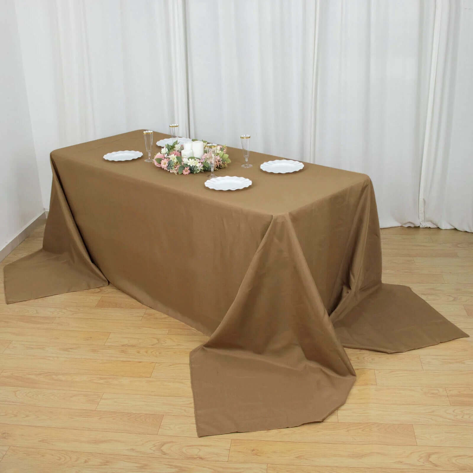 Polyester 90x156 Rectangle Tablecloth Taupe - Seamless Wrinkle-Resistant Table Cover