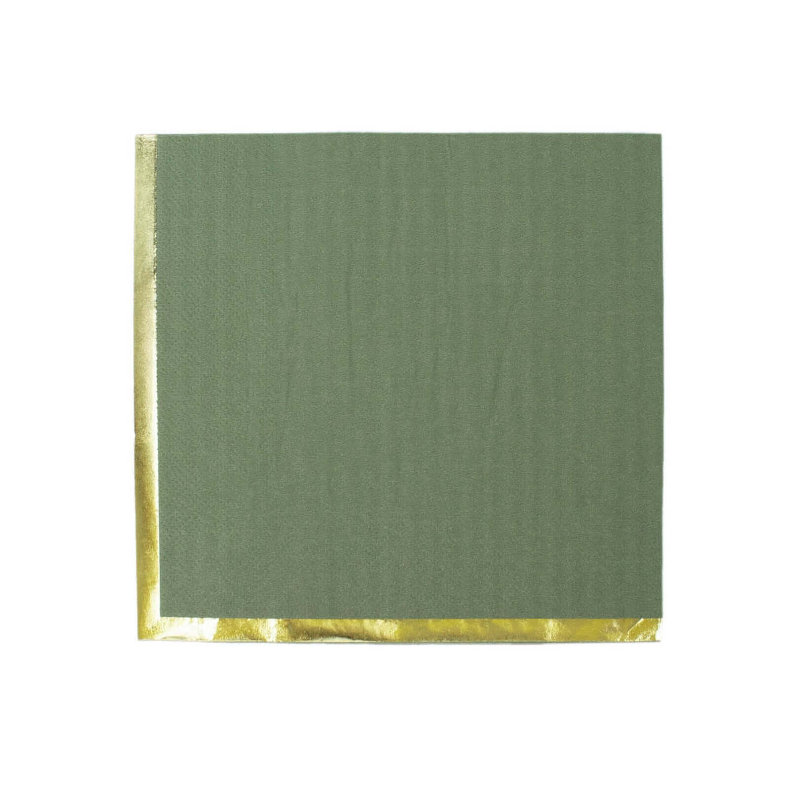 50-Pack Paper Beverage Napkins with Gold Foil Olive Green - Disposable 2 Ply Cocktail Napkins for Events 6.5x6.5