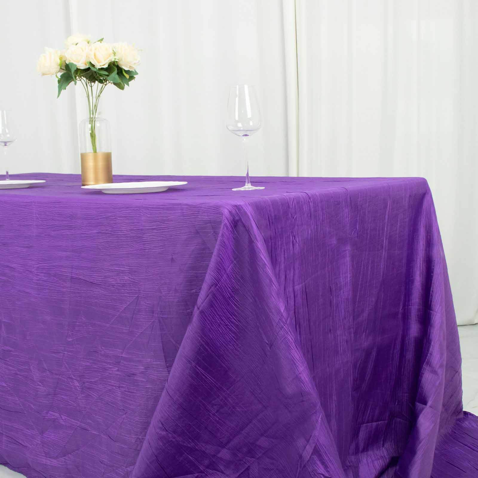 Taffeta 90x132 Rectangle Tablecloth Purple - Seamless Accordion Crinkle Table Cover
