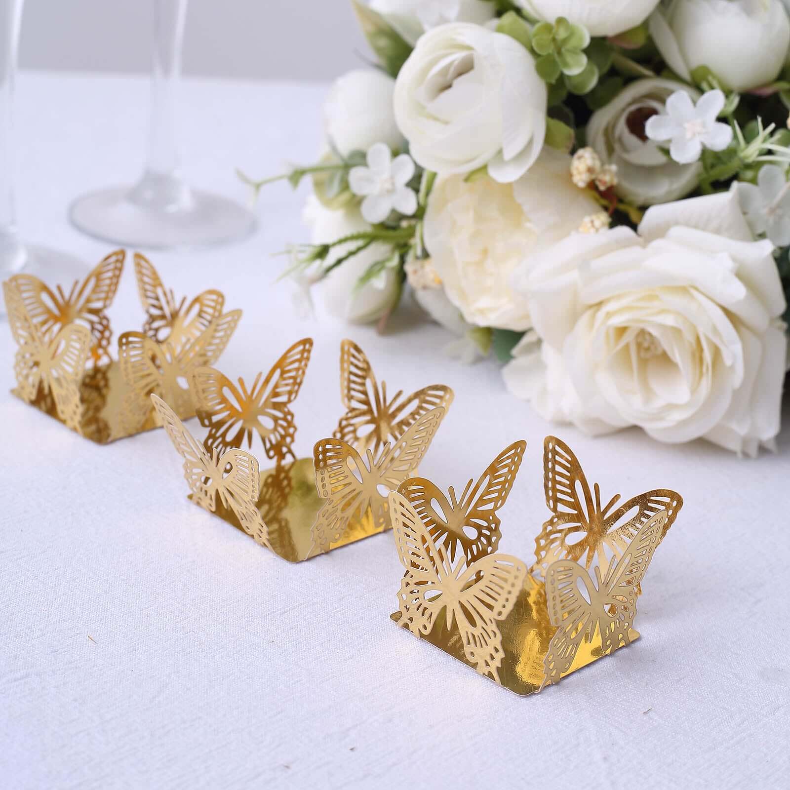 50-Pack Mini Paper Truffle Cup Liners Butterfly Square Design Metallic Gold - 225GSM Cupcake Tray Wrappers 4