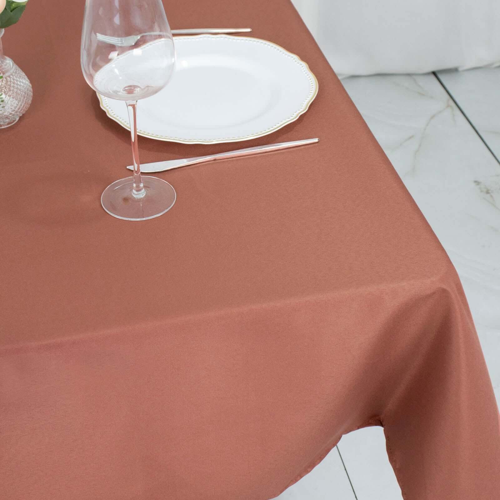 Premium Polyester 54x54 Square Tablecloth Terracotta (Rust) - Stain and Wrinkle-Resistant 220GSM Table Cover
