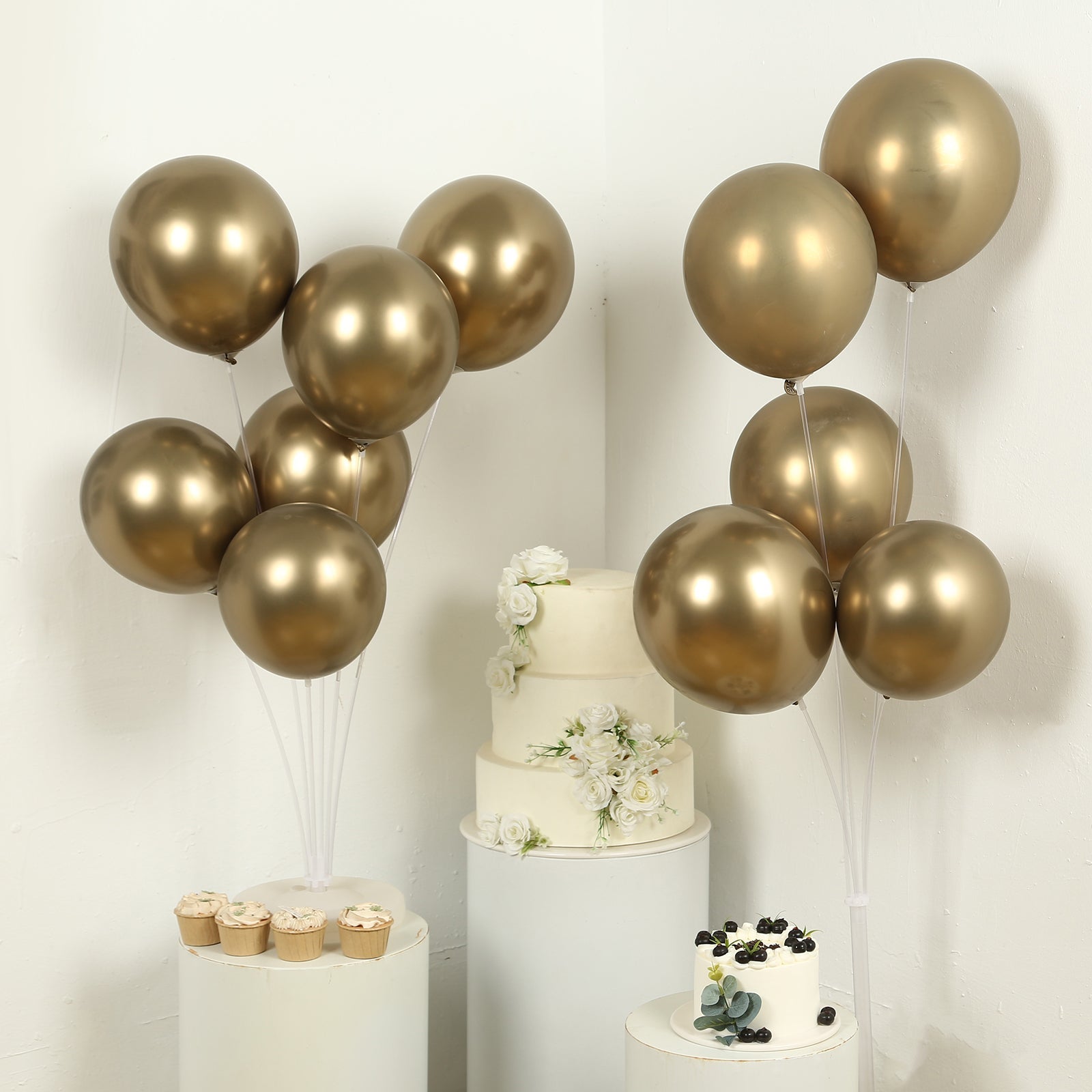 50 Pack Chrome Champagne Biodegradable Latex Balloons 12, Thick Eco Friendly Metallic Party Balloons