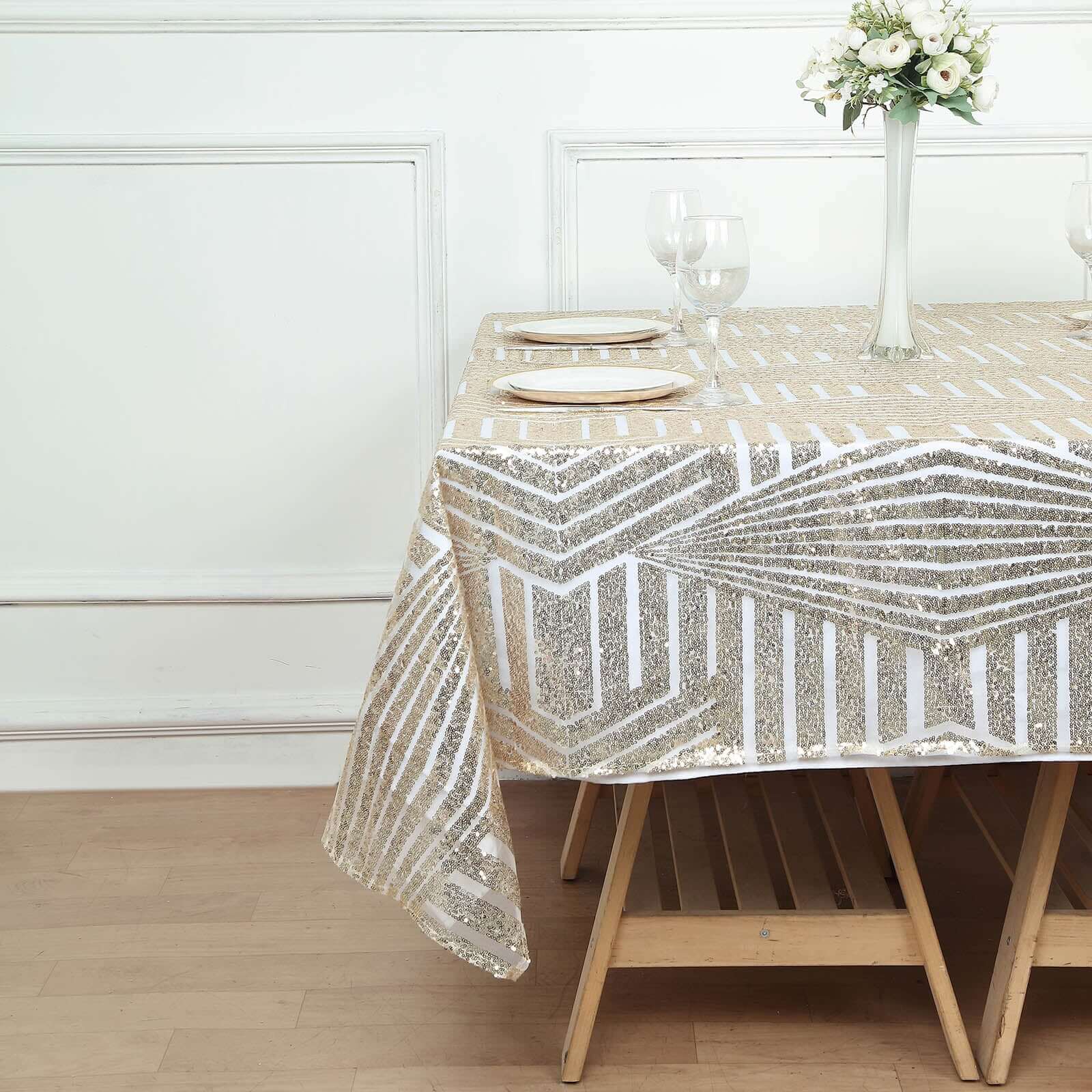 Sequin 72 Table Overlay Square Tablecloth Champagne - Diamond Glitz Table Cover