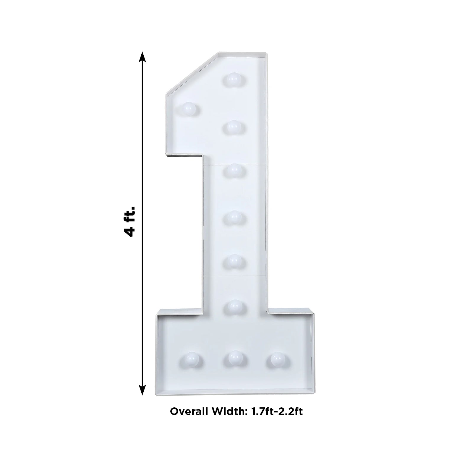 Giant LED Marquee Light Up Number 1, White 4ft Pre-Cut Foam Board with 10 Warm White Battery Operated LEDs, Glue Gun and Sticks