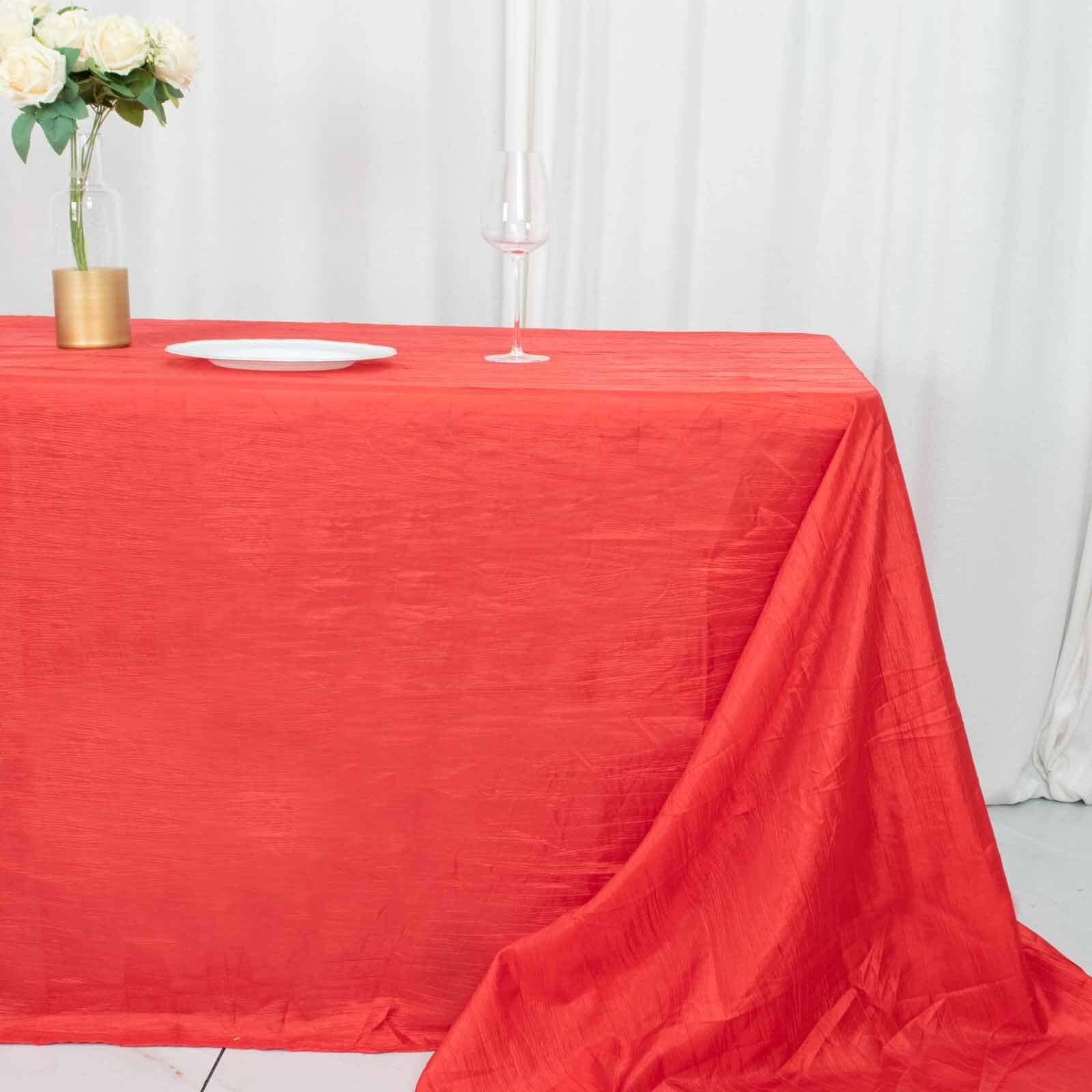 Taffeta 90x156 Rectangle Tablecloth Red - Accordion Crinkle Seamless Table Cover