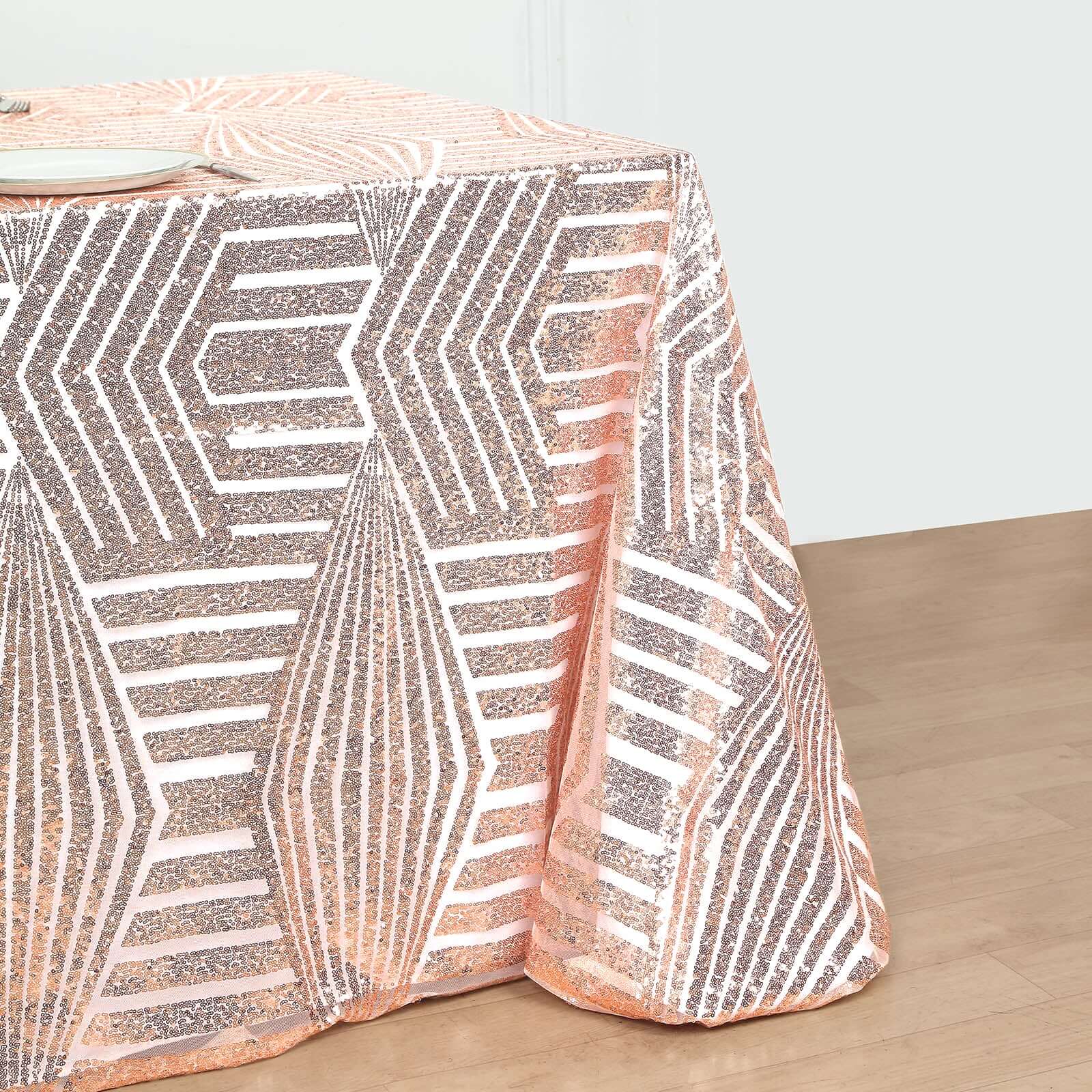 Sequin 90x132 Rectangle Tablecloth Rose Gold - Seamless Diamond Table Cover