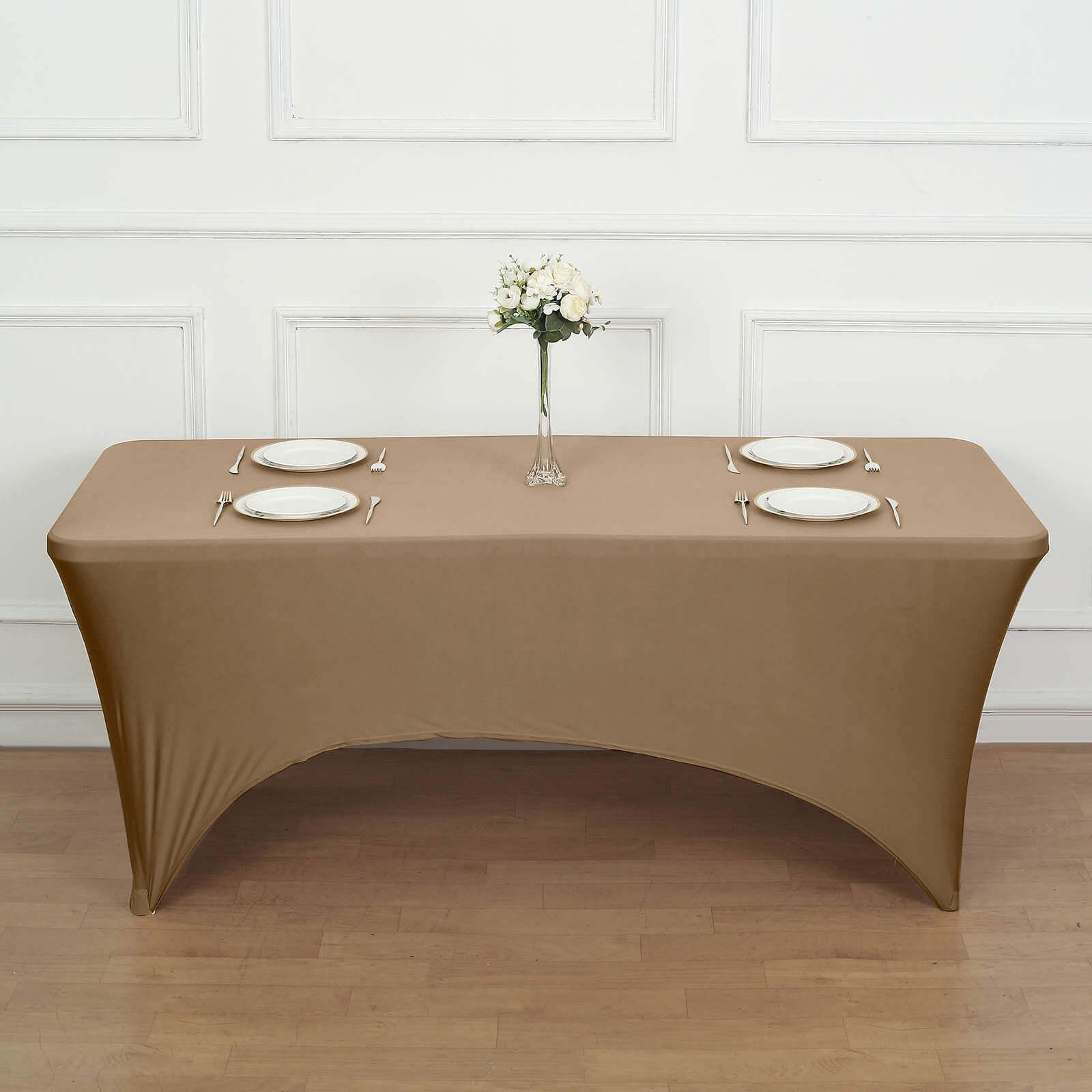 Stretch Spandex 96x30 Rectangle Table Cover Taupe - Durable Form-Fitting Tablecloth