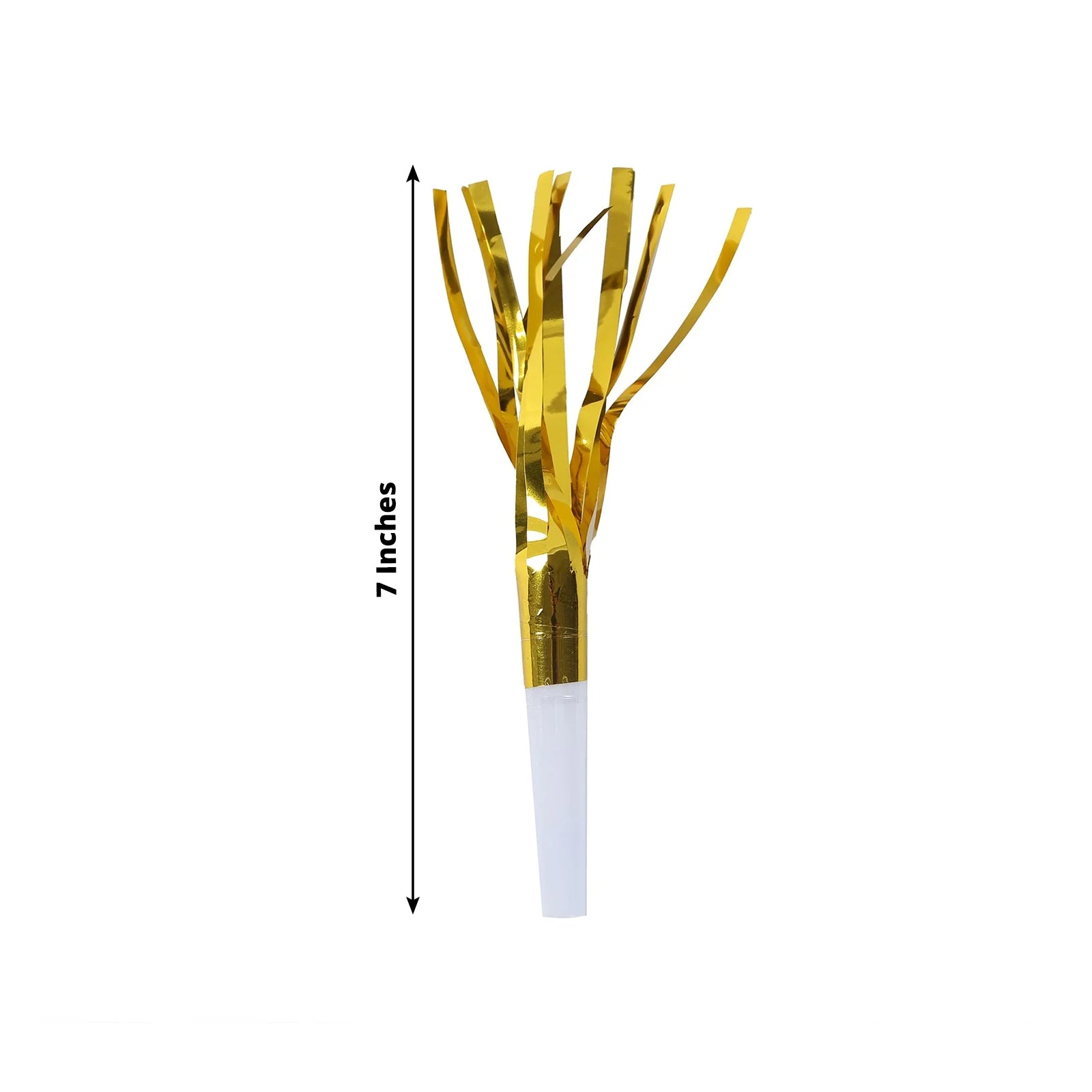 24 Pack Party Horn Noisemakers with Tassels - 7 Gold Metallic Fringed Blowouts for Events and Gatherings - Plastic & Foil Design