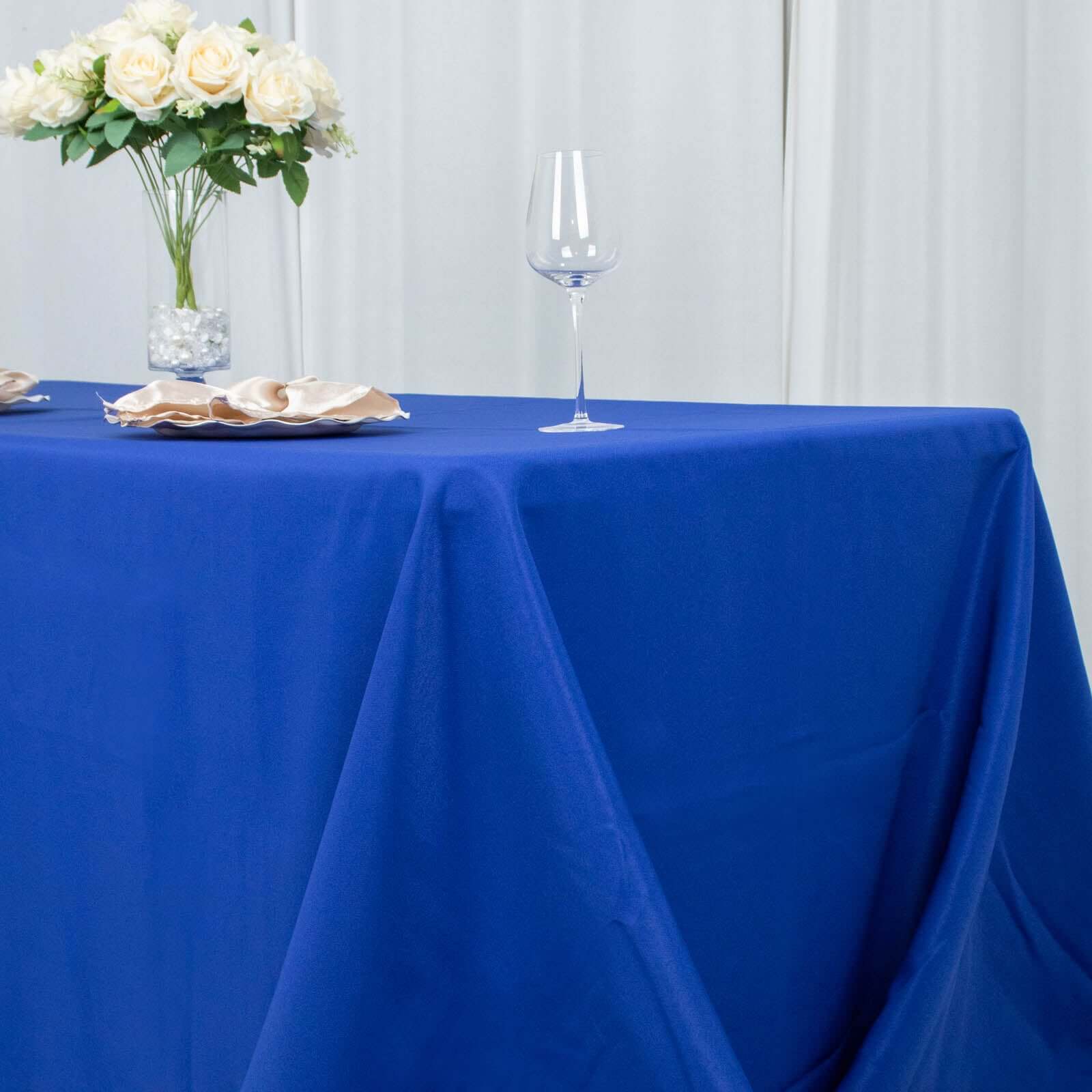 Premium Polyester 90x132 Rectangle Tablecloth Royal Blue - Seamless 220GSM Stain-Resistant Table Cover