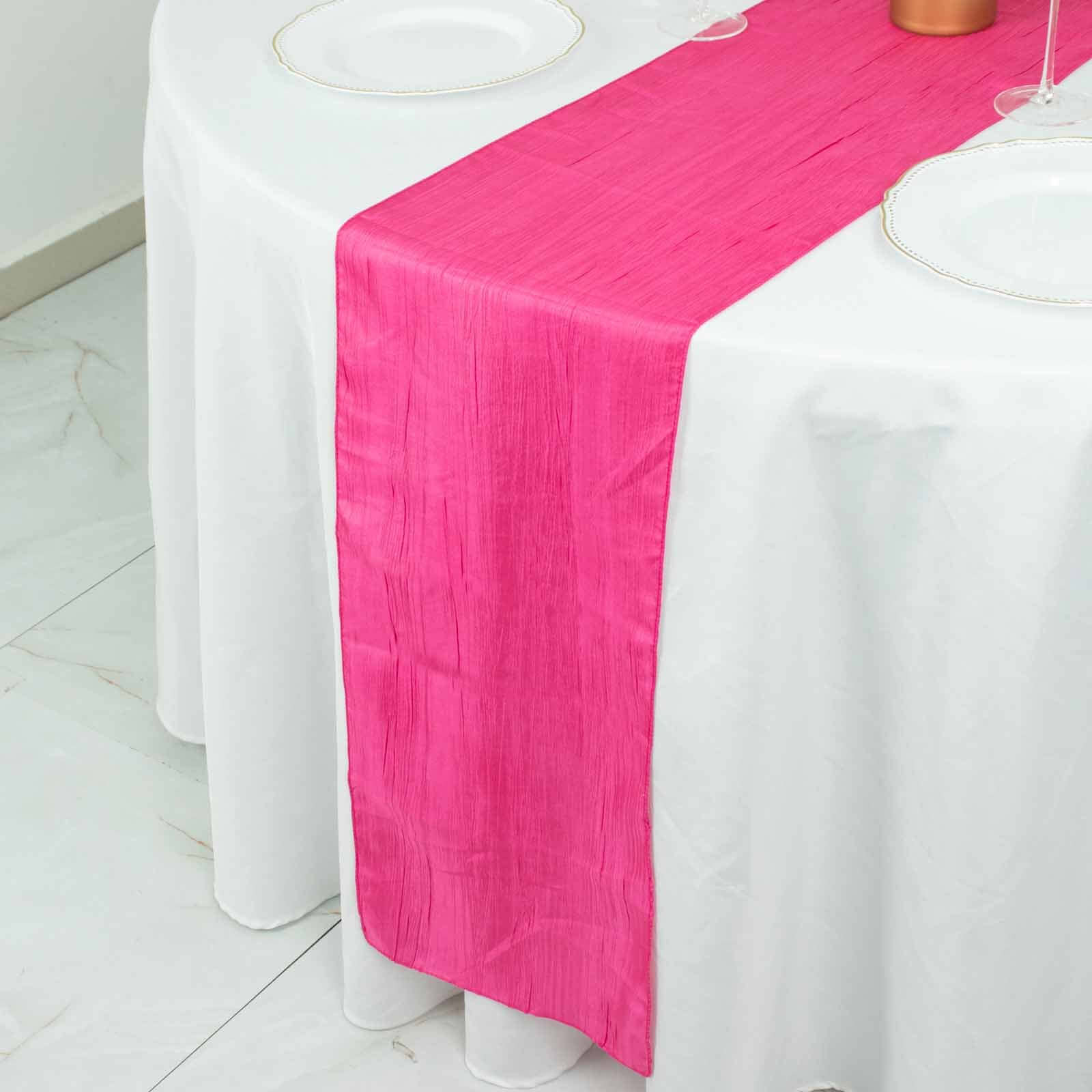 Taffeta 12x108 Table Runner Fuchsia - Accordion Crinkle Design