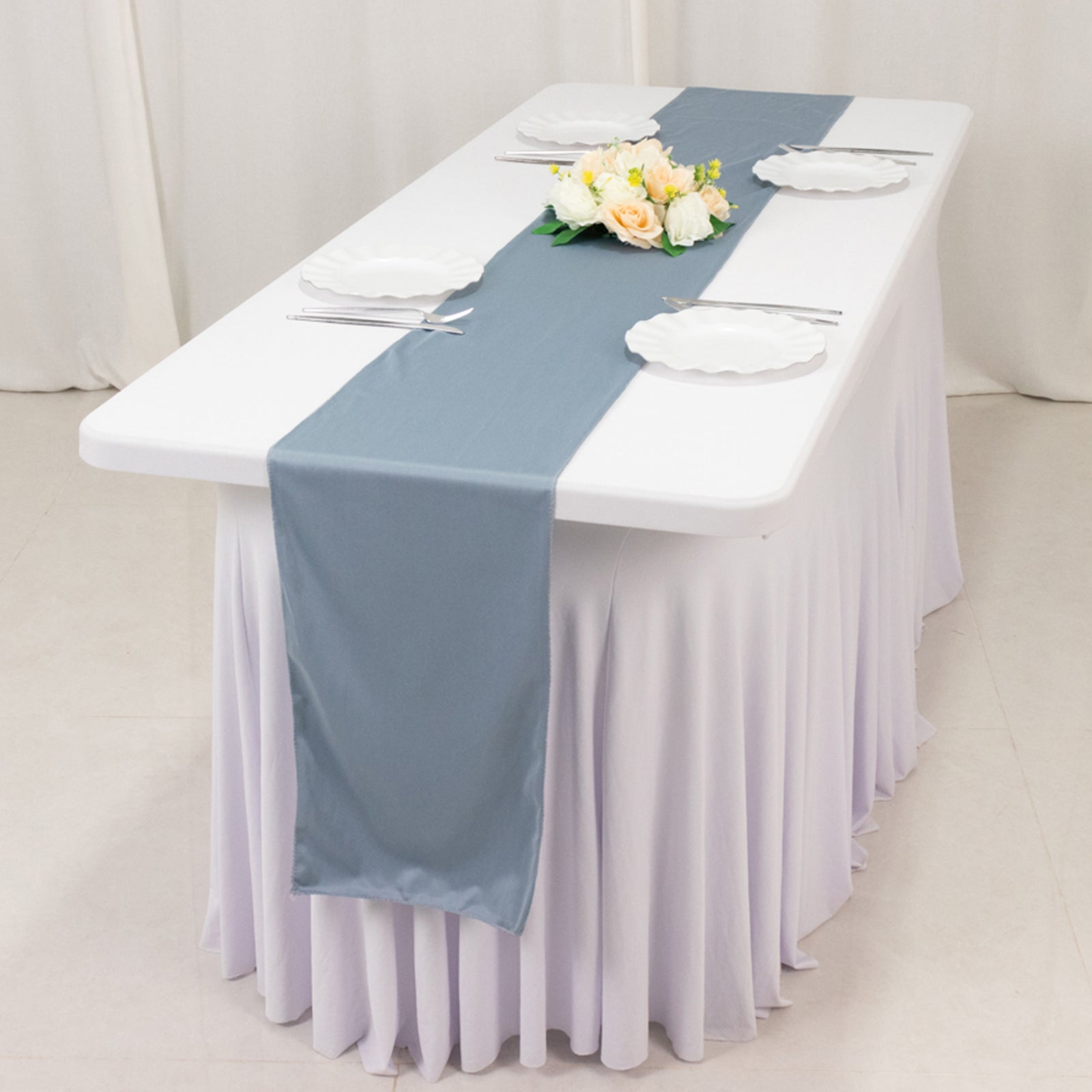 Premium Scuba Polyester 12x108 Table Runner Dusty Blue - Wrinkle-Free Table Linen