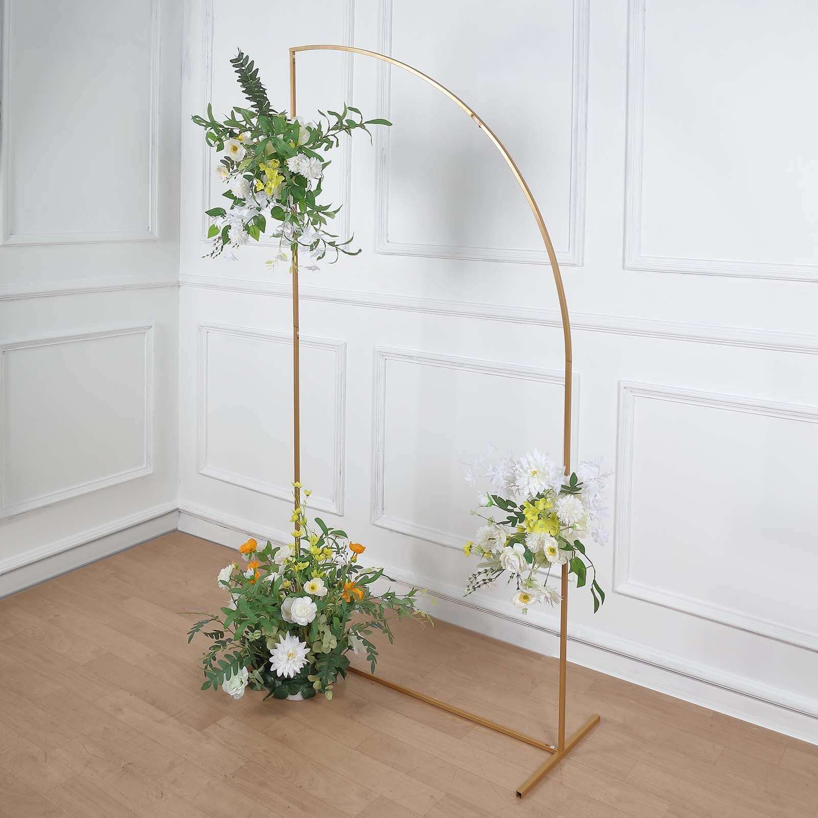 5ft Gold Metal Half Moon Floral Frame Wedding Arbor Stand, Chiara Backdrop Display Arch