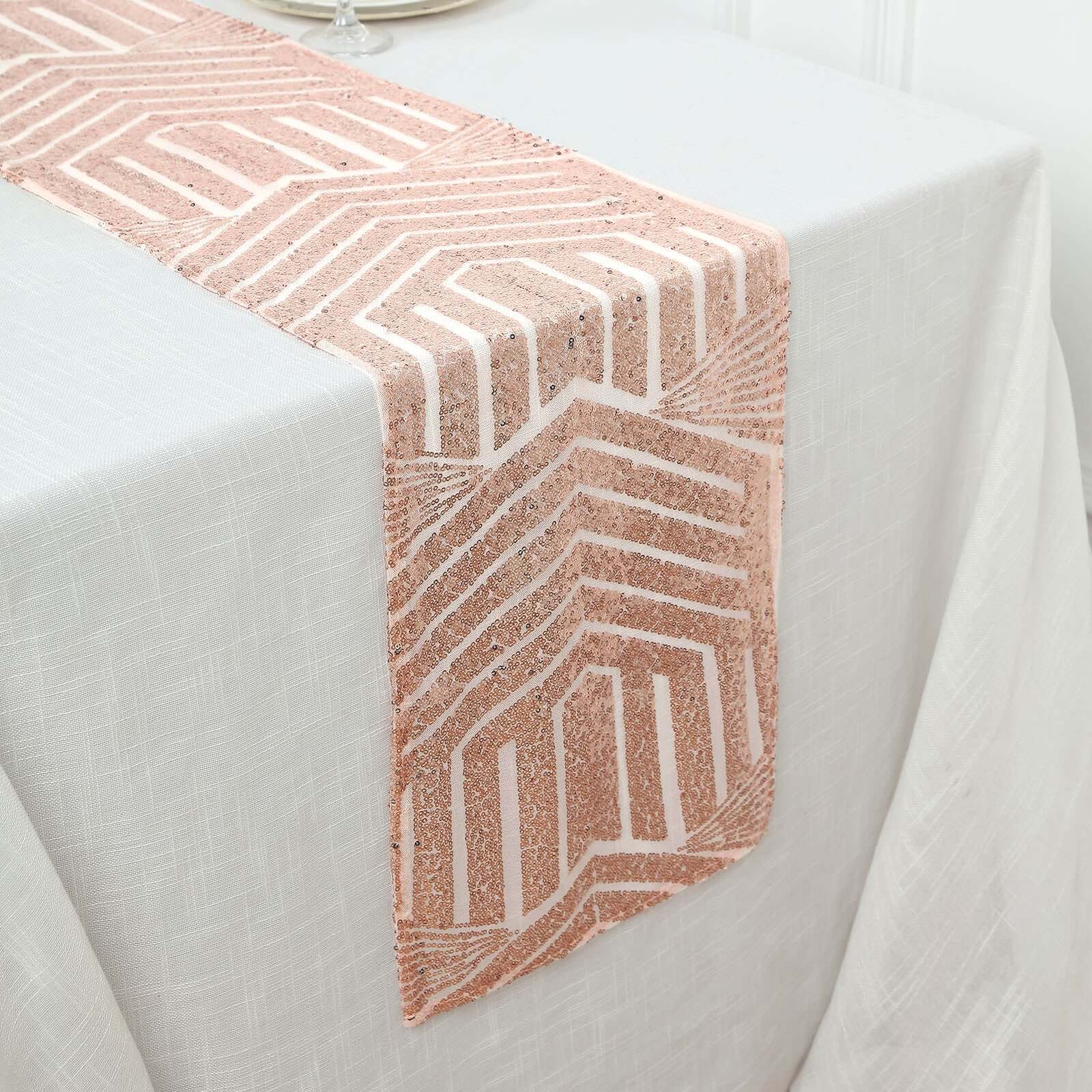 Sequin 12x108 Table Runner Rose Gold - Diamond Glitz Design