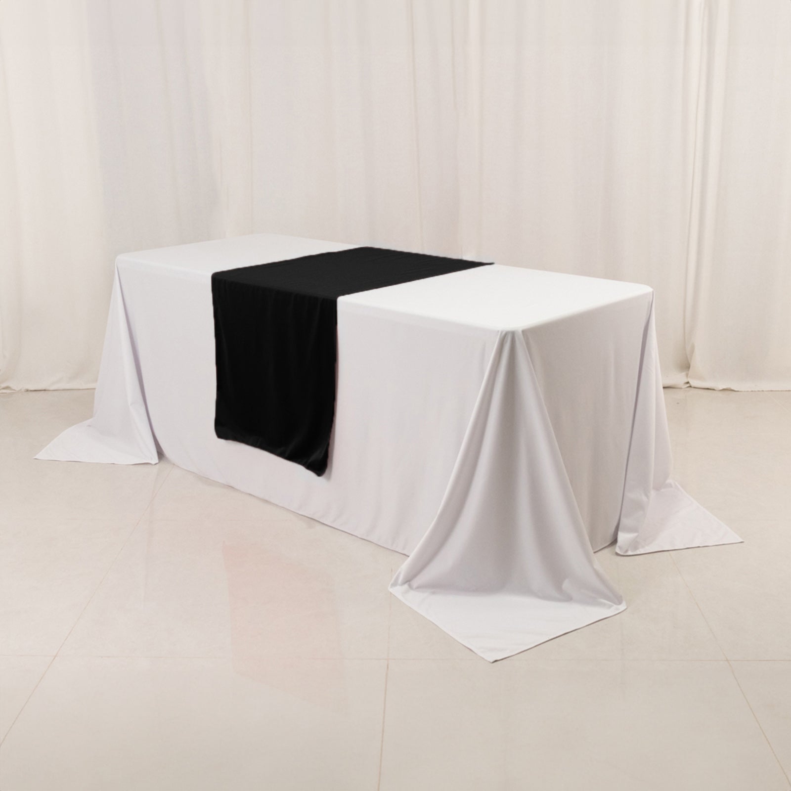 Wide Polyester 24x72 Table Runner Black - Durable Trade Show Table Linen