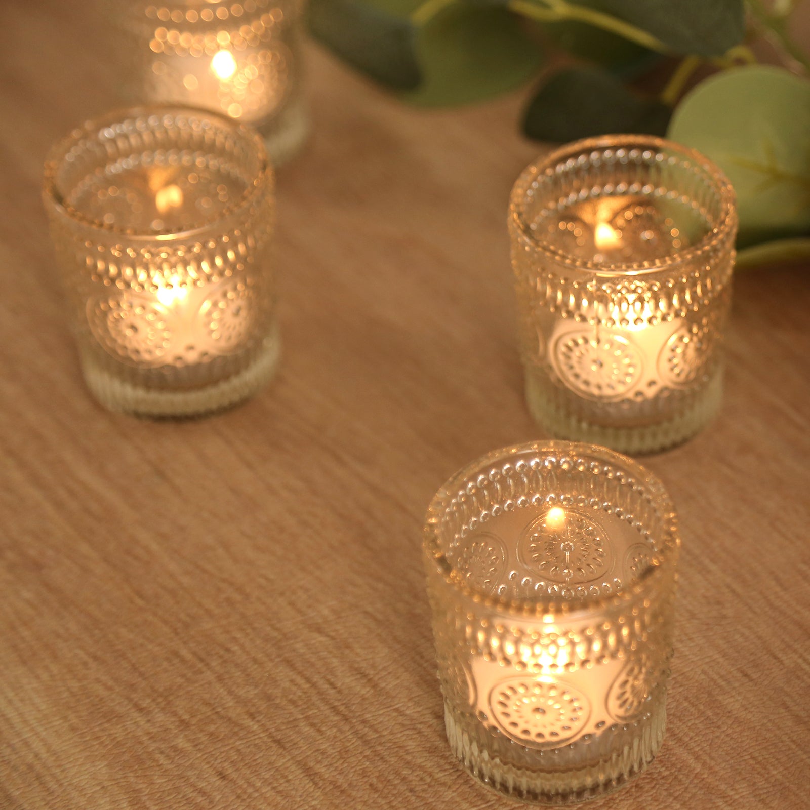 6-Pack Clear Glass Votive Tealight Holders – Stylish Primrose Design for Weddings & Décor