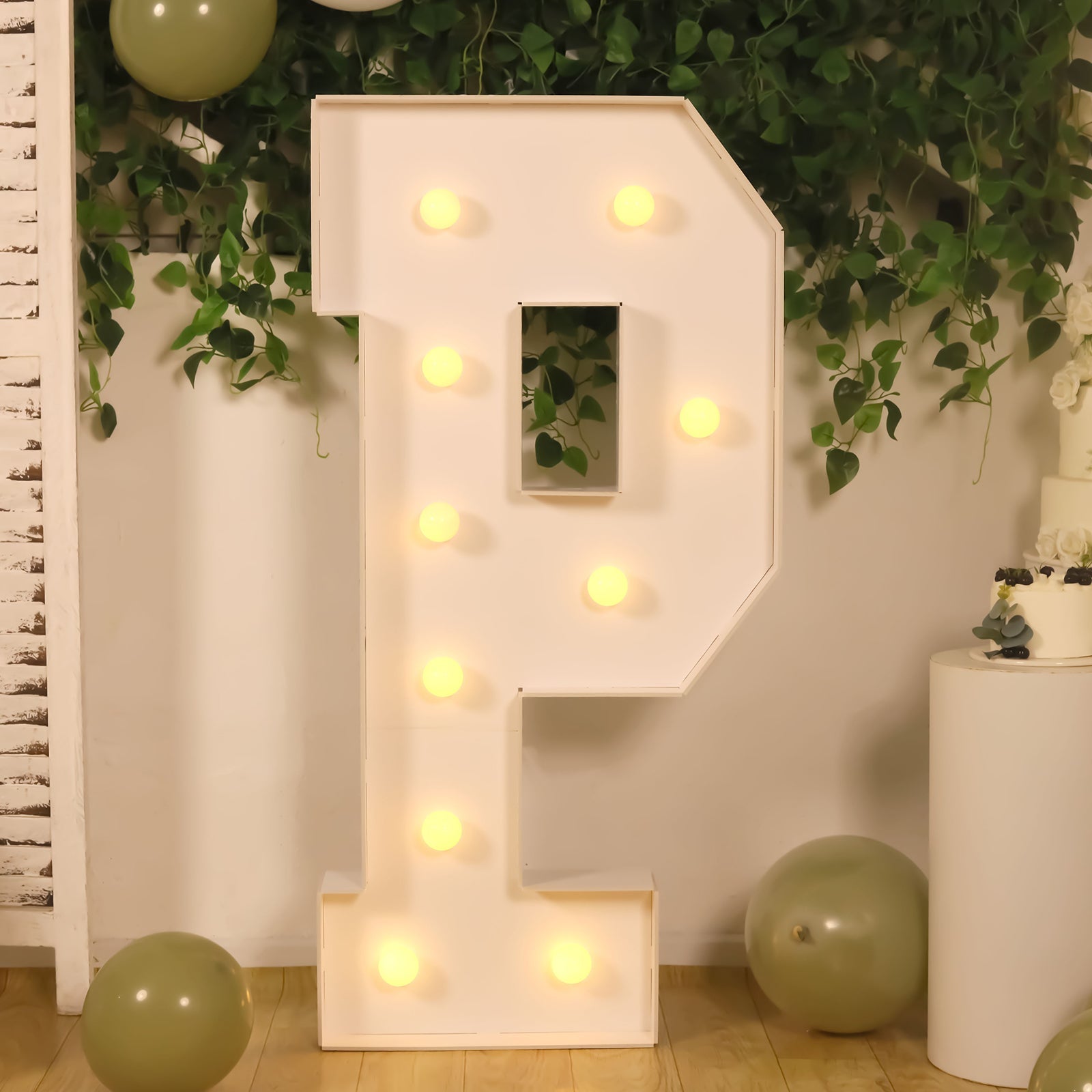 Giant LED Marquee Light Up Letter P, White 4ft Pre-Cut Foam Board with 10 Warm White Battery Operated LEDs, Glue Gun and Sticks