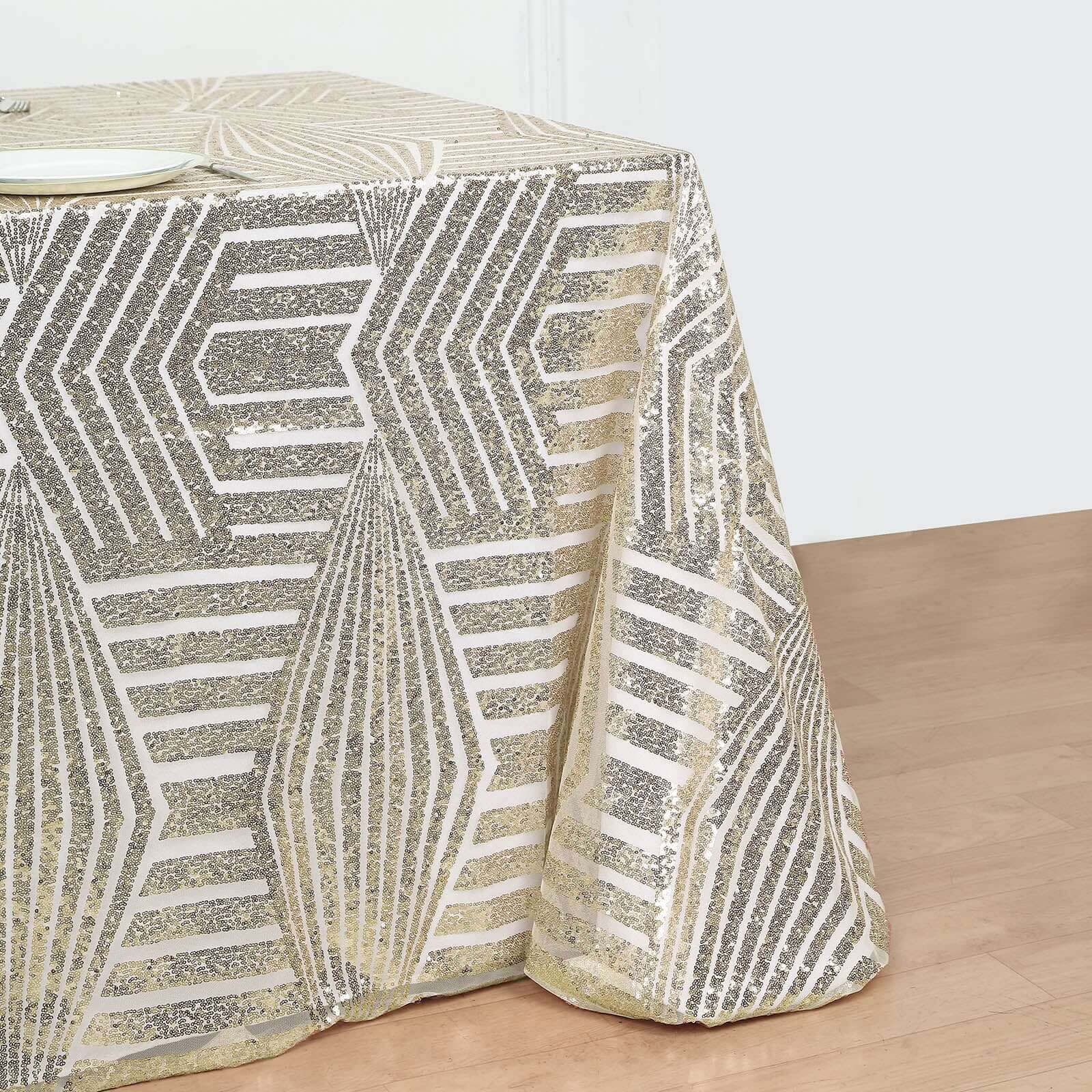 Sequin 90x132 Rectangle Tablecloth Champagne - Seamless Diamond Design Table Cover
