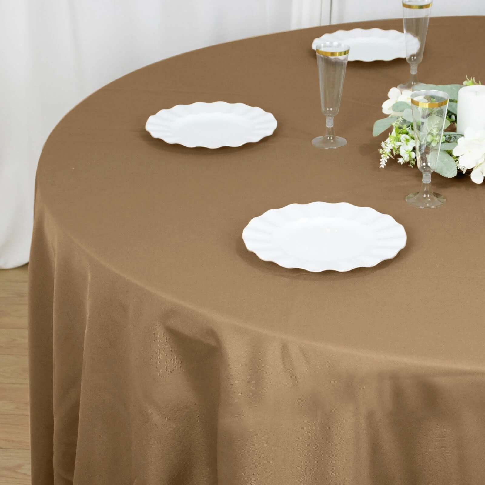 Polyester 108 Round Tablecloth Taupe - Wrinkle-Resistant Table Cover