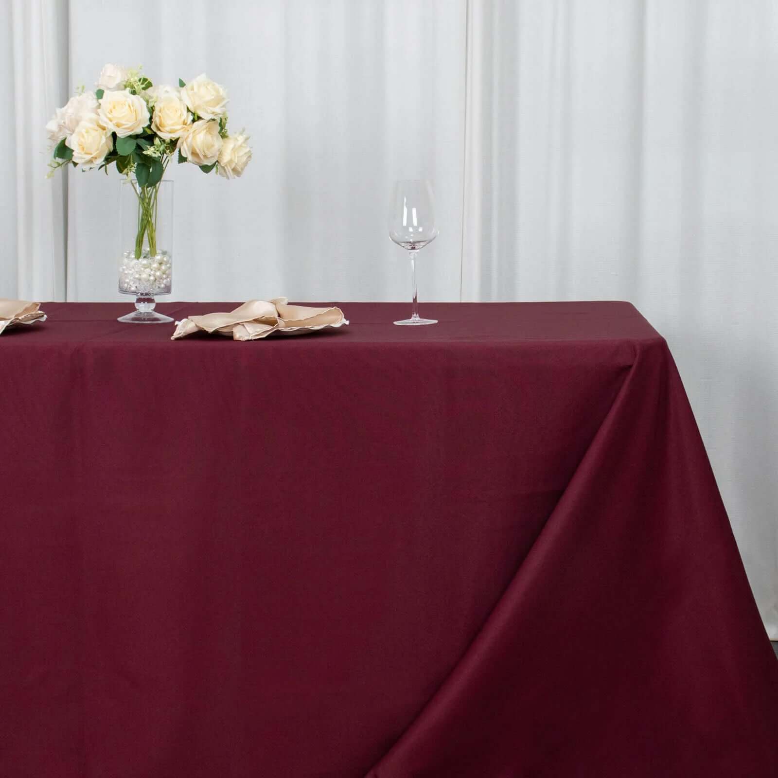 Premium Polyester 90x132 Rectangle Tablecloth Burgundy - Seamless 220GSM Stain-Resistant Table Cover
