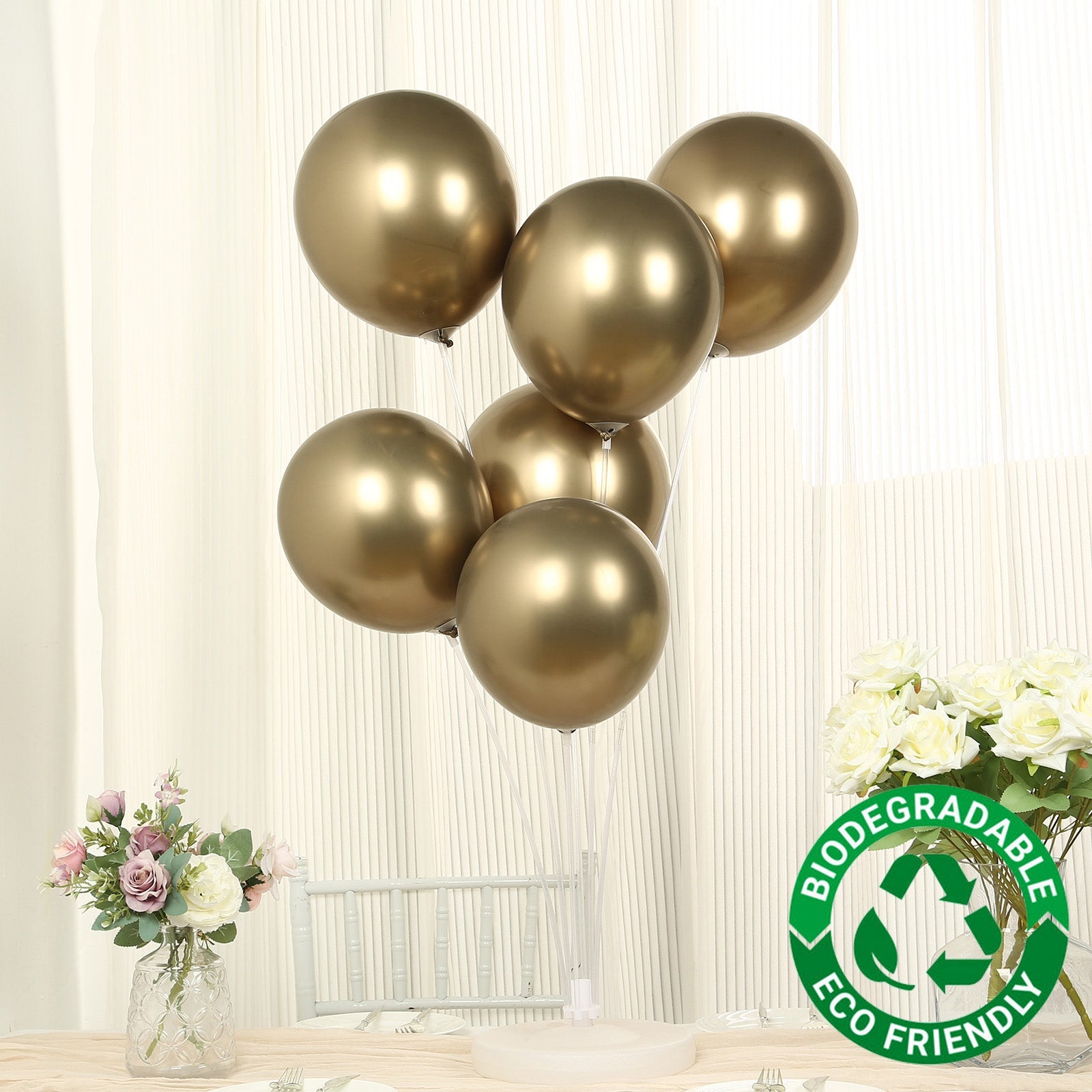 50 Pack Chrome Champagne Biodegradable Latex Balloons 12, Thick Eco Friendly Metallic Party Balloons