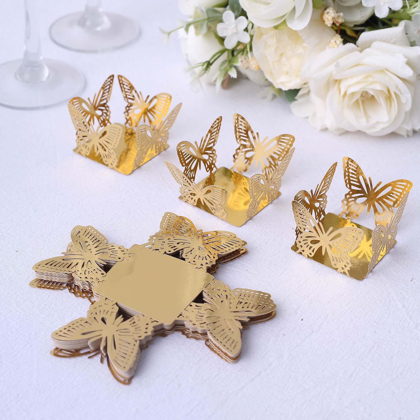 50-Pack Mini Paper Truffle Cup Liners Butterfly Square Design Metallic Gold - 225GSM Cupcake Tray Wrappers 4