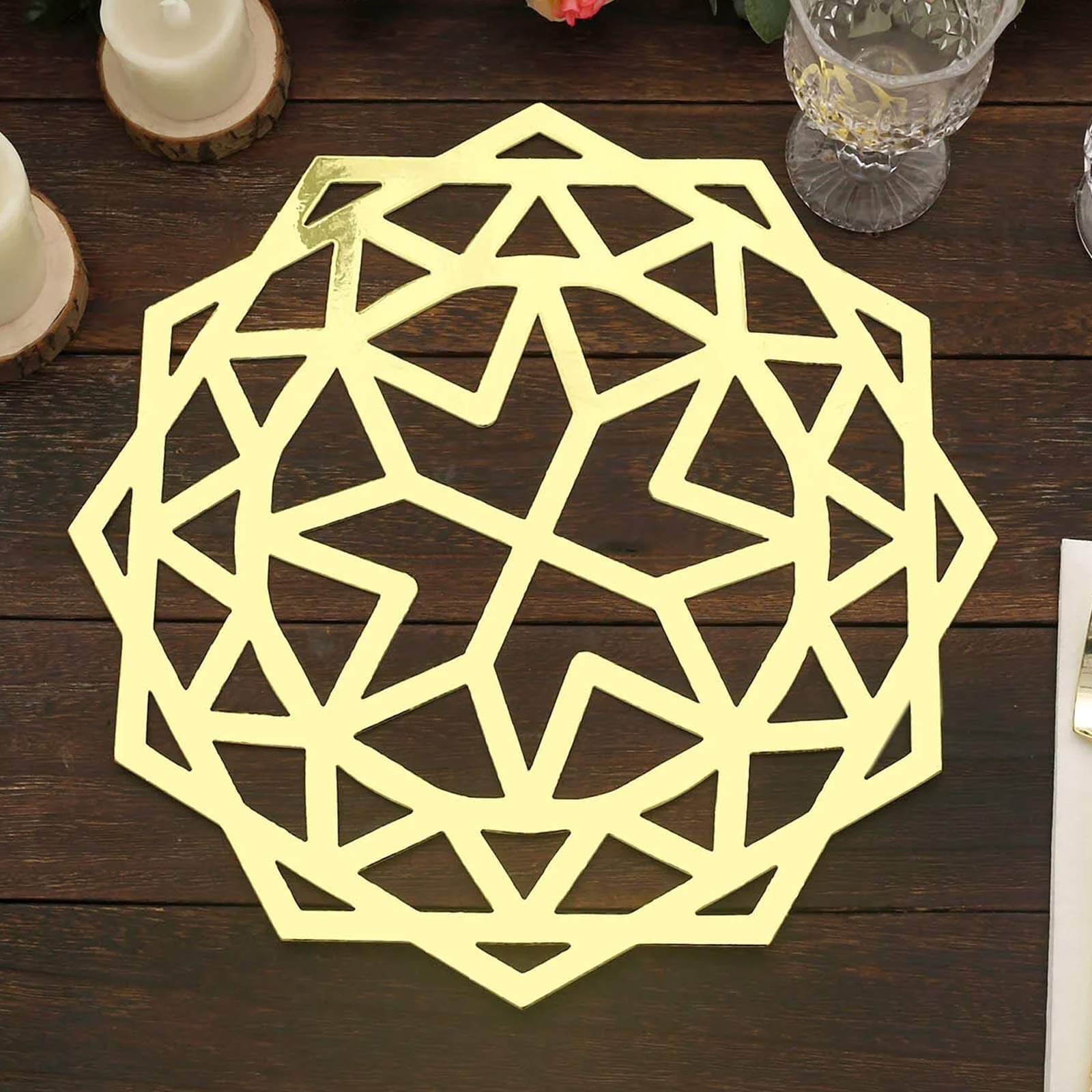 6-Pack Disposable Table Placemats in Metallic Gold Laser Cut Geometric Star Design - 700GSM Cardboard Placemats for Glamorous Table Settings 13