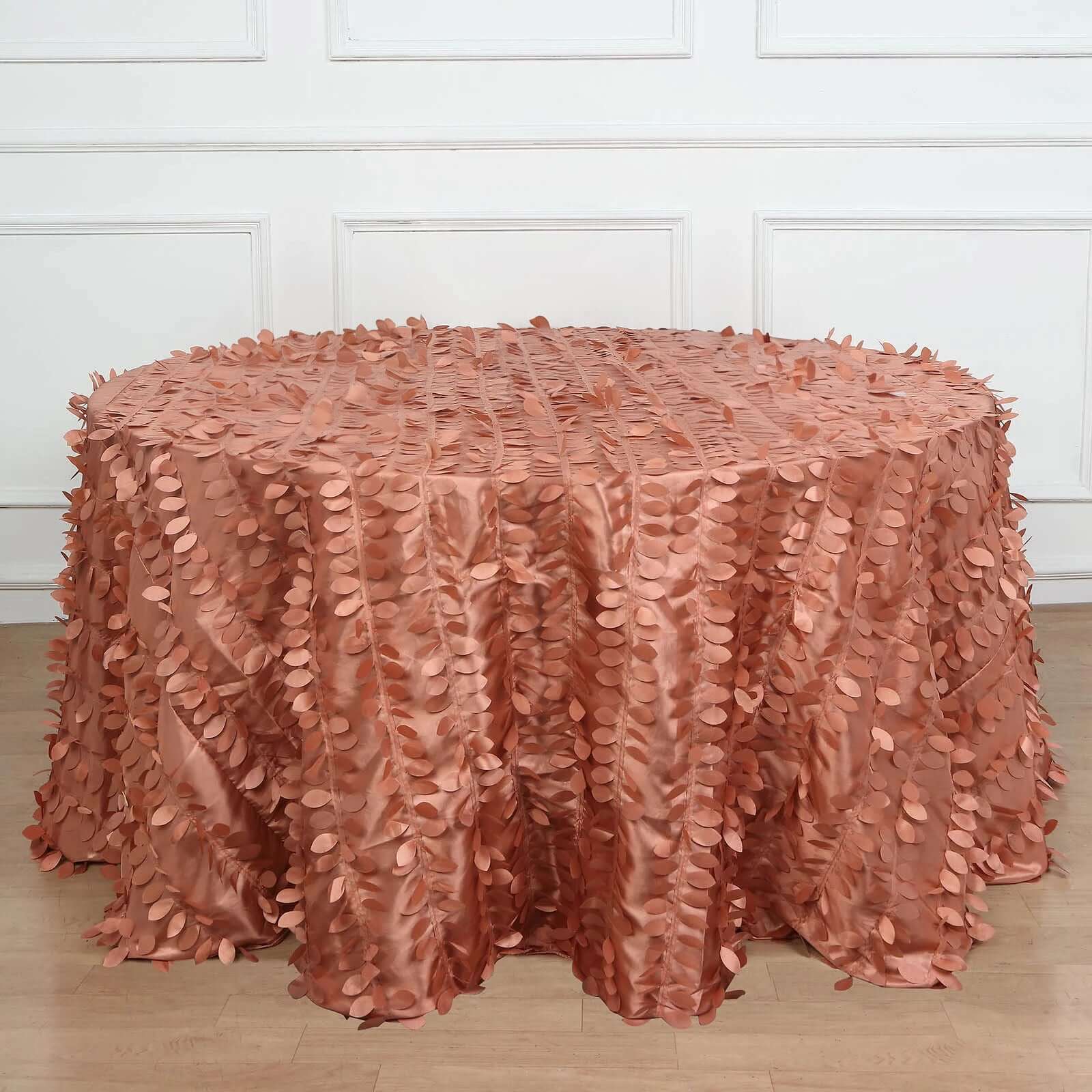 Taffeta 132 Round Tablecloth Terracotta (Rust) Leaf | 3D Leaf Petal Design Seamless Table Cover