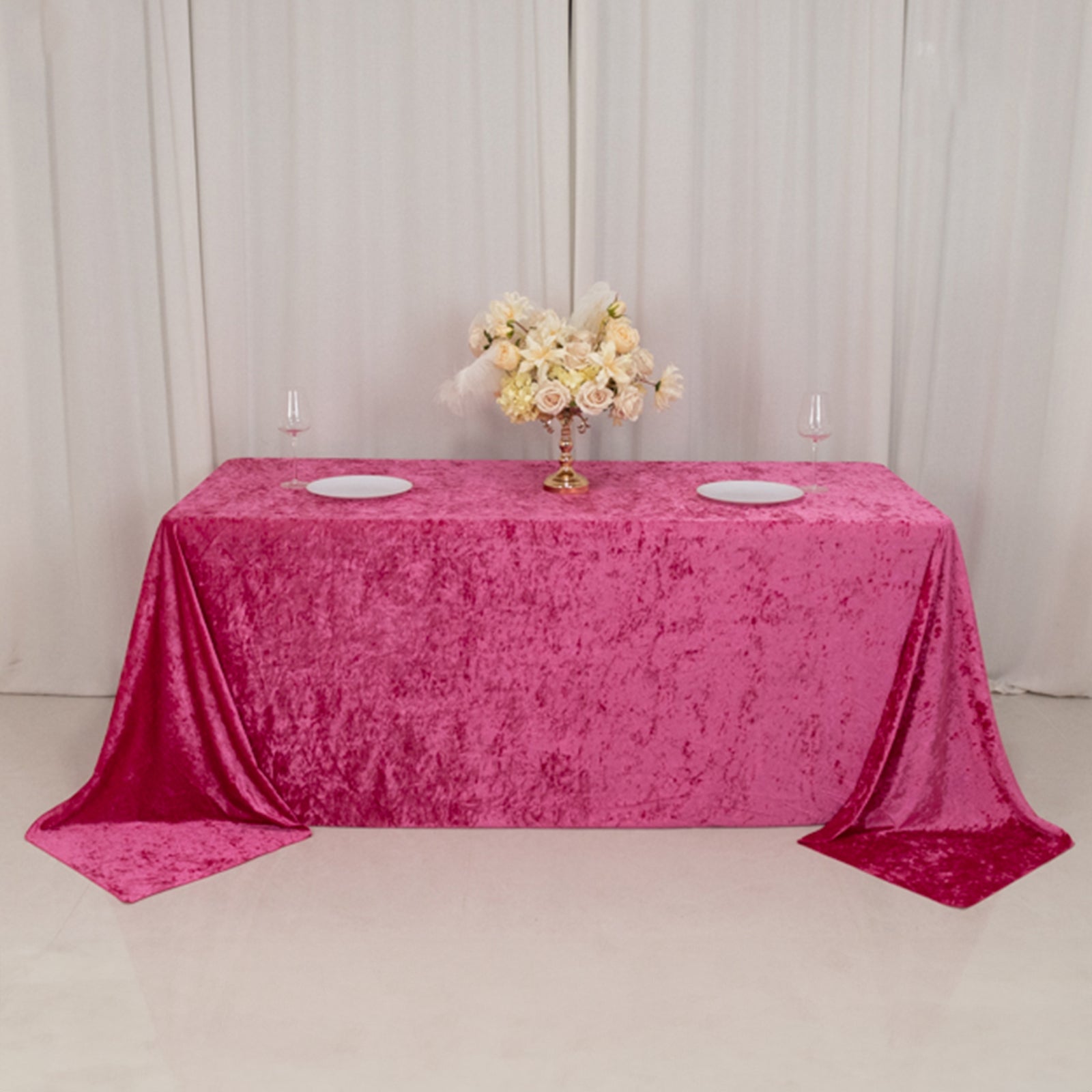 Premium Crushed Velvet 90x132 Rectangle Tablecloth Fuchsia - Reusable Soft & Seamless Table Cover