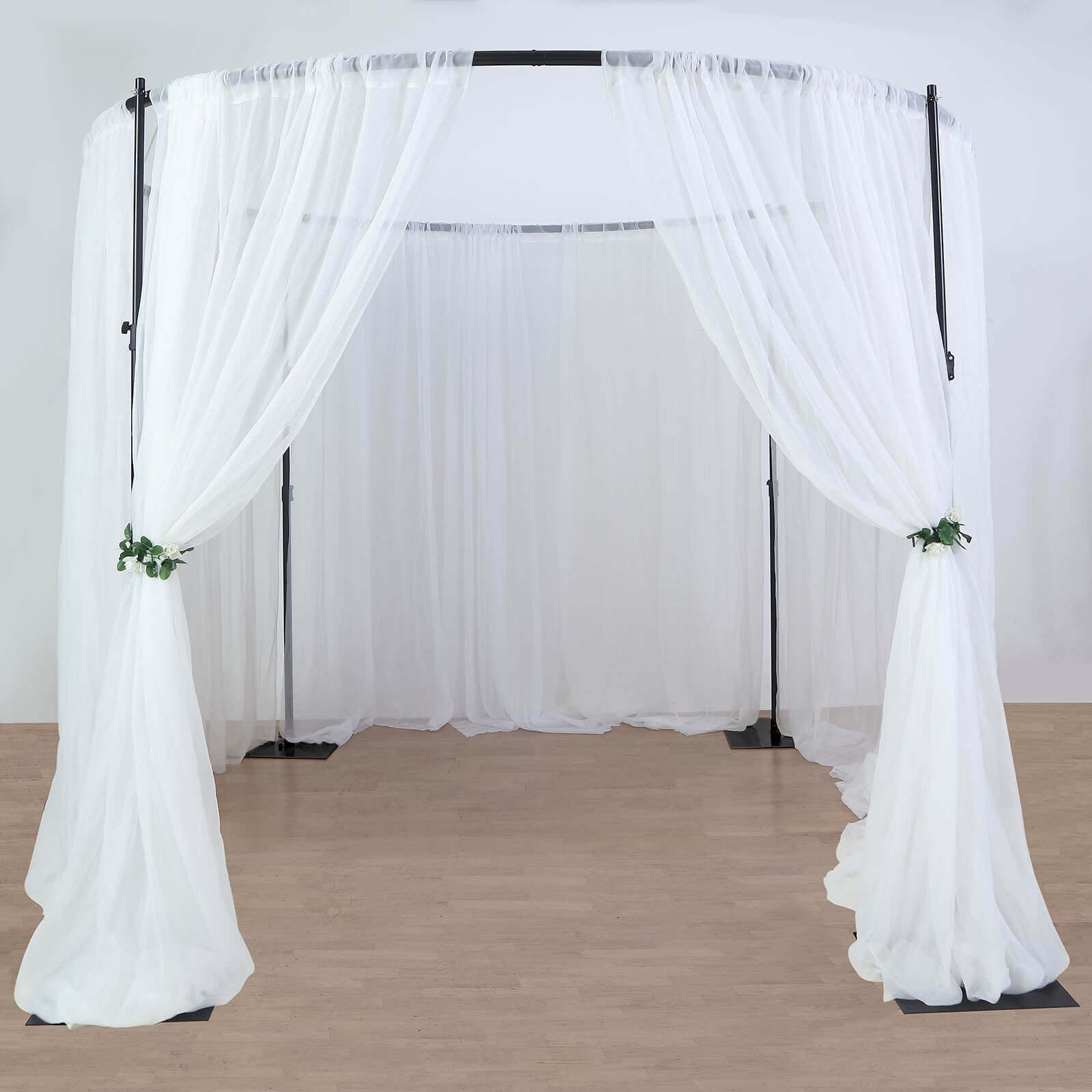 10ft Adjustable 4-Post Round Black Metal Backdrop Stand Canopy, Circular Wedding Event Arch Frame Chuppah