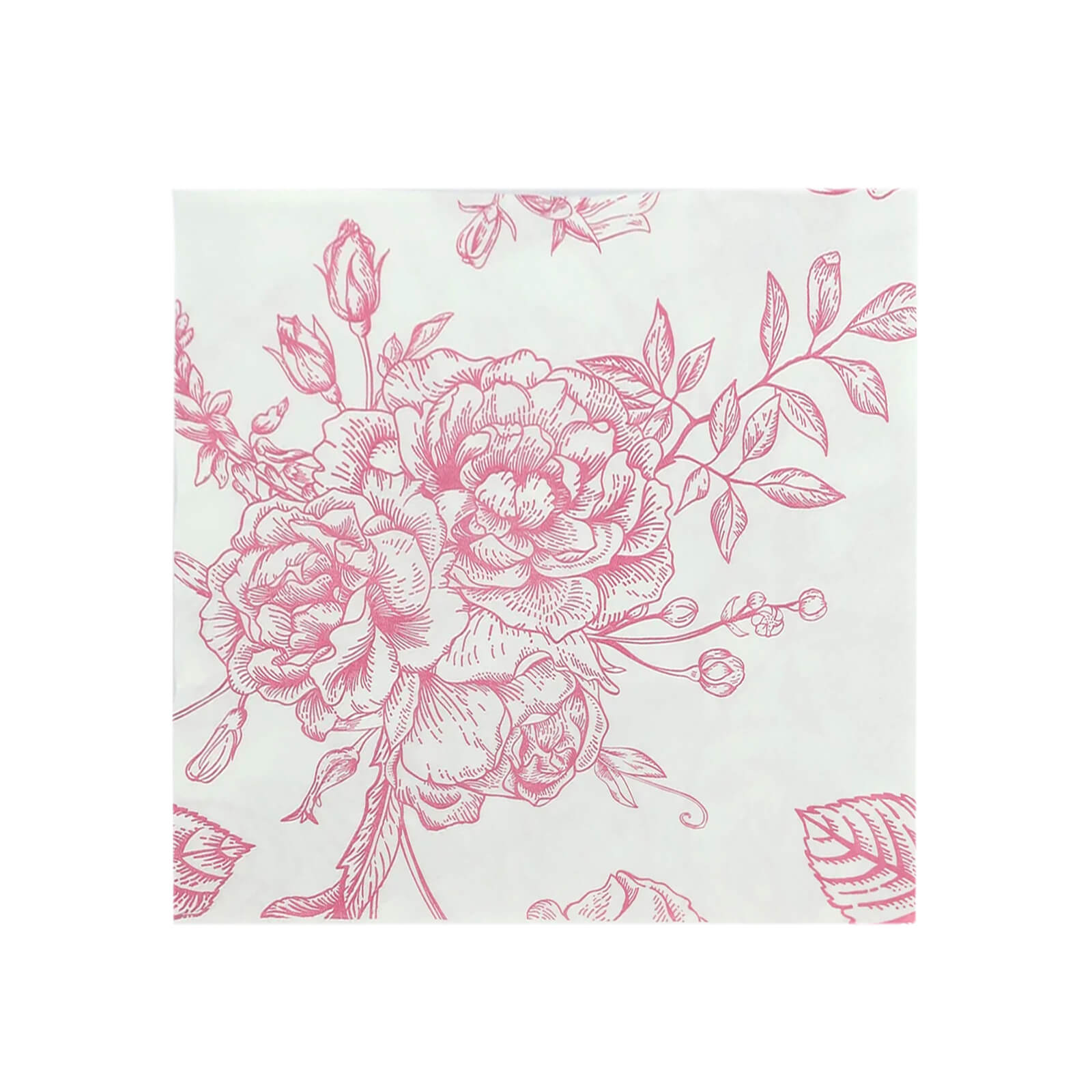 50 Pack Pink 2-Ply Paper Beverage Napkins in Matte Pink and White French Toile Floral Pattern, Highly Absorbent Soft Disposable Cocktail Napkins