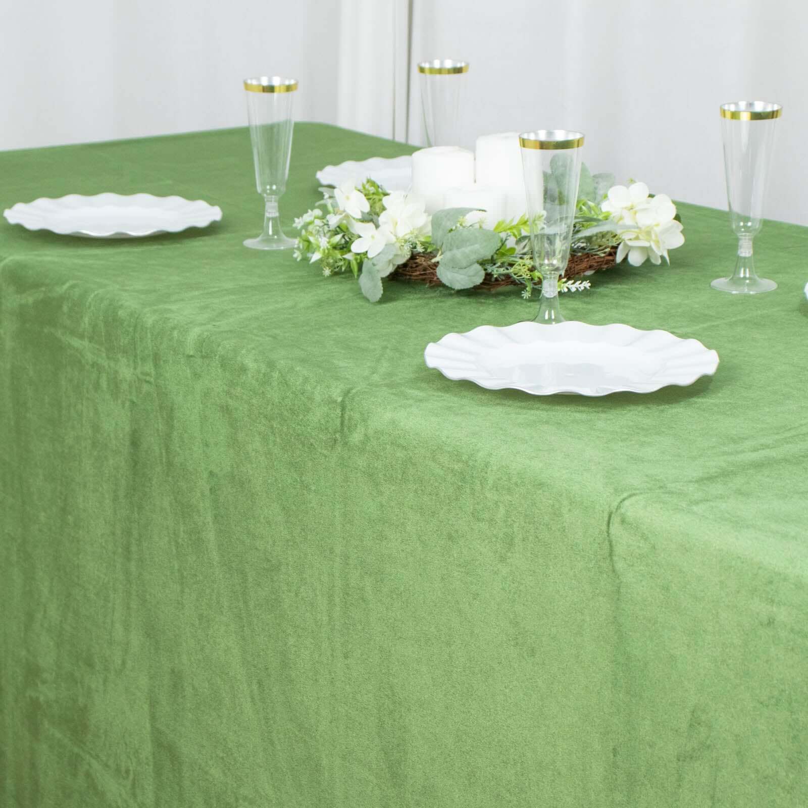 Premium Velvet 90x132 Rectangle Tablecloth Olive Green - Reusable Soft & Seamless Table Cover