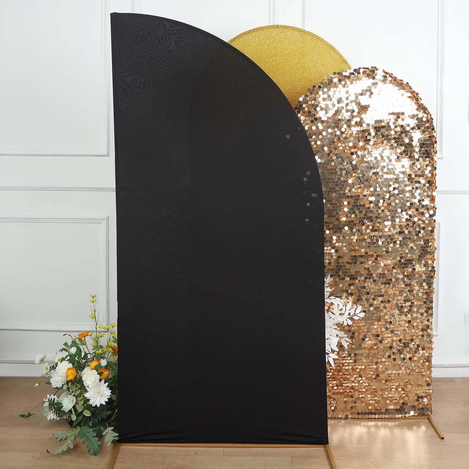 7ft Matte Black Spandex Half Moon Chiara Backdrop Stand Cover, Custom Fitted Wedding Arch Cover