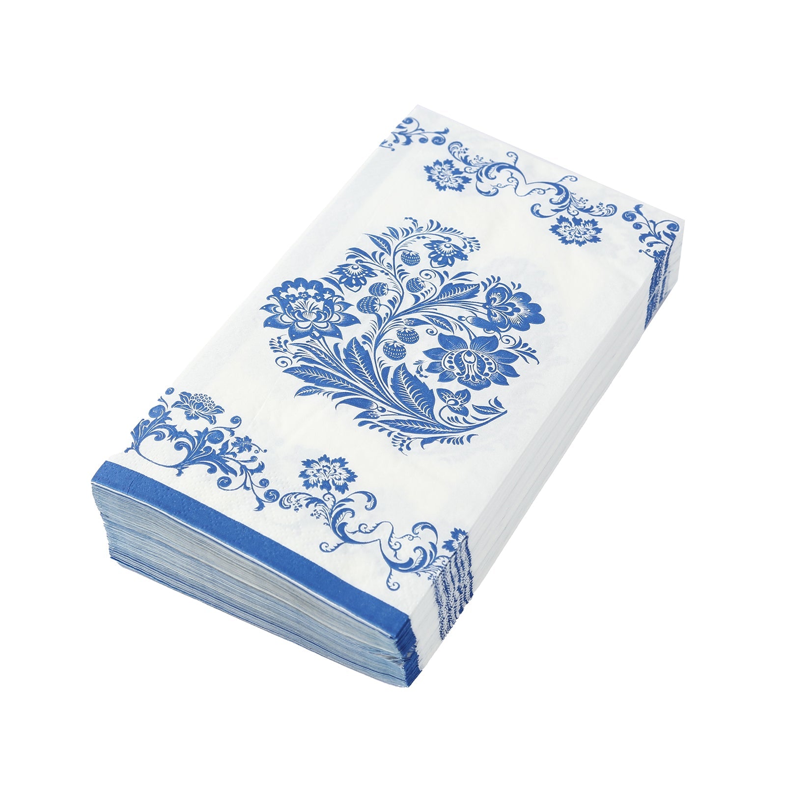 50 Pack 2-Ply Paper Party Napkins in White Royal Blue Damask Floral Pattern, Disposable Dinner Napkins - Highly Absorbent & Soft