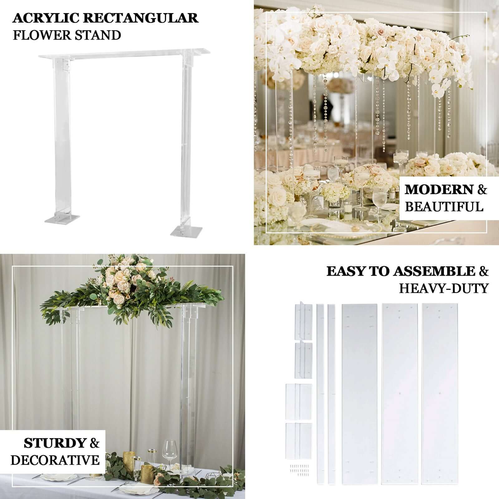 Acrylic Flower Stand Rectangular Design Clear - Decorative Floral Frame Table Centerpiece for Events 40