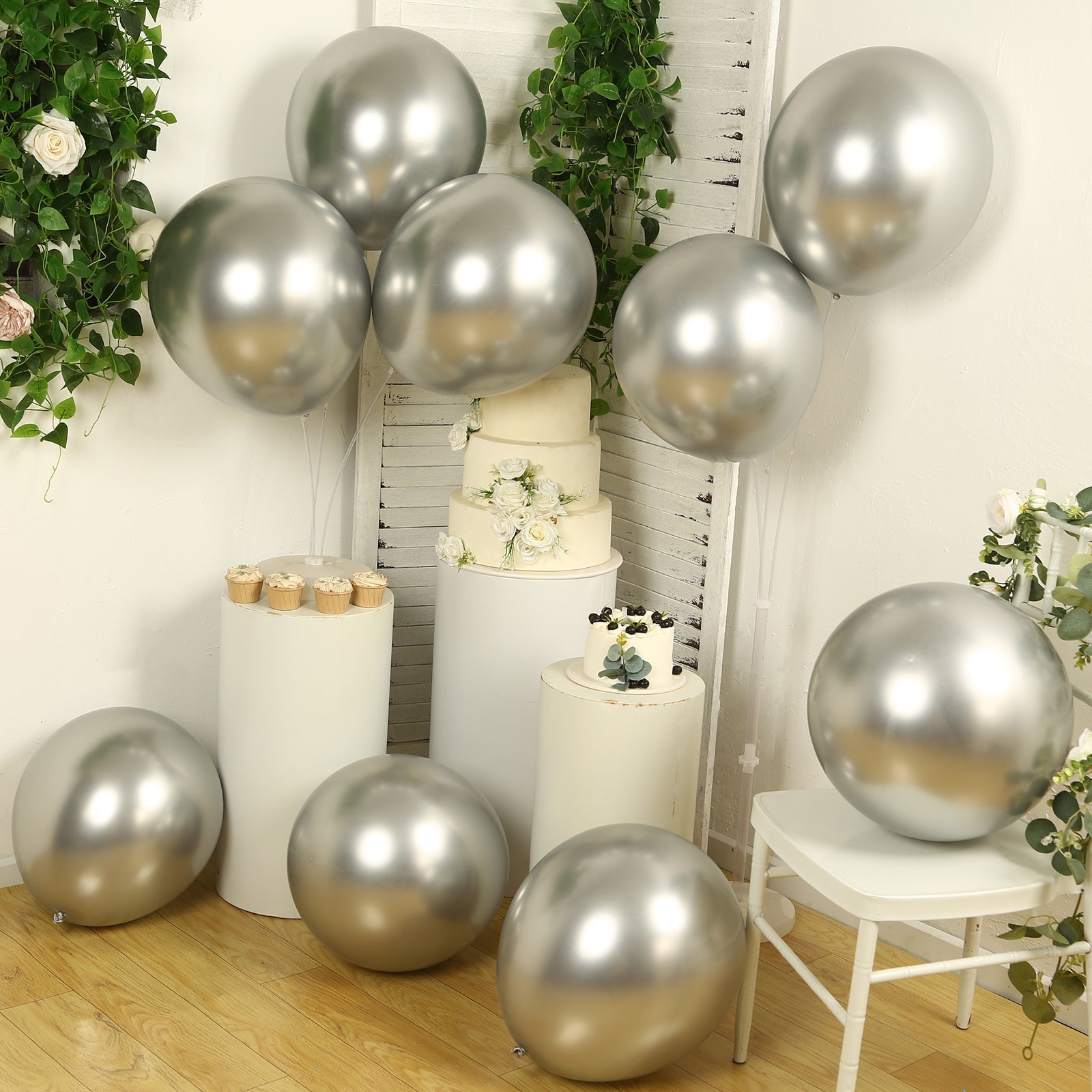 10 Pack Silver Biodegradable Balloons, 18 Thickened Extra Strong Eco-friendly Latex Helium Party Balloons