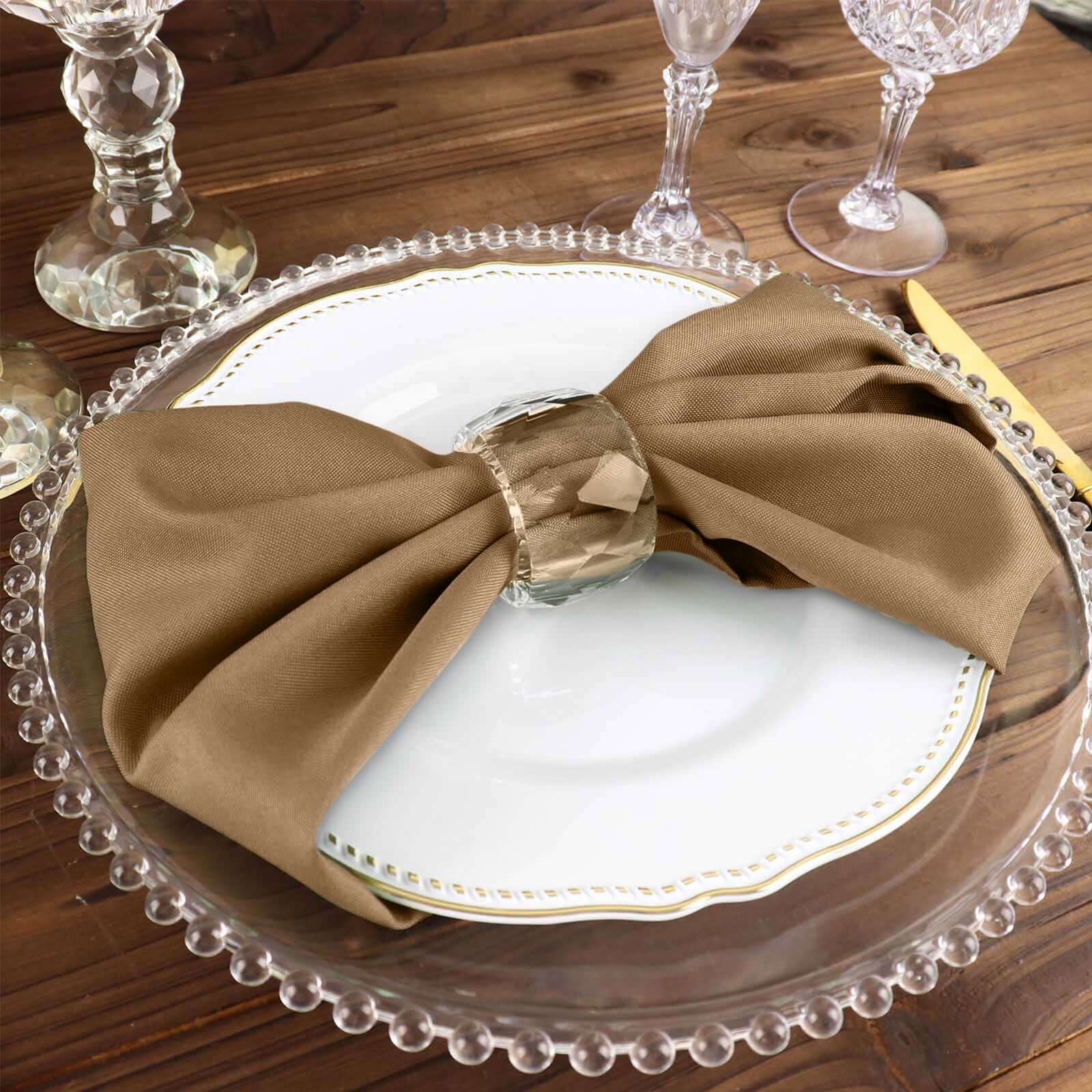 5 Pack Polyester 17x17 Napkins Taupe - Durable & Wrinkle Resistant Dinner Napkins