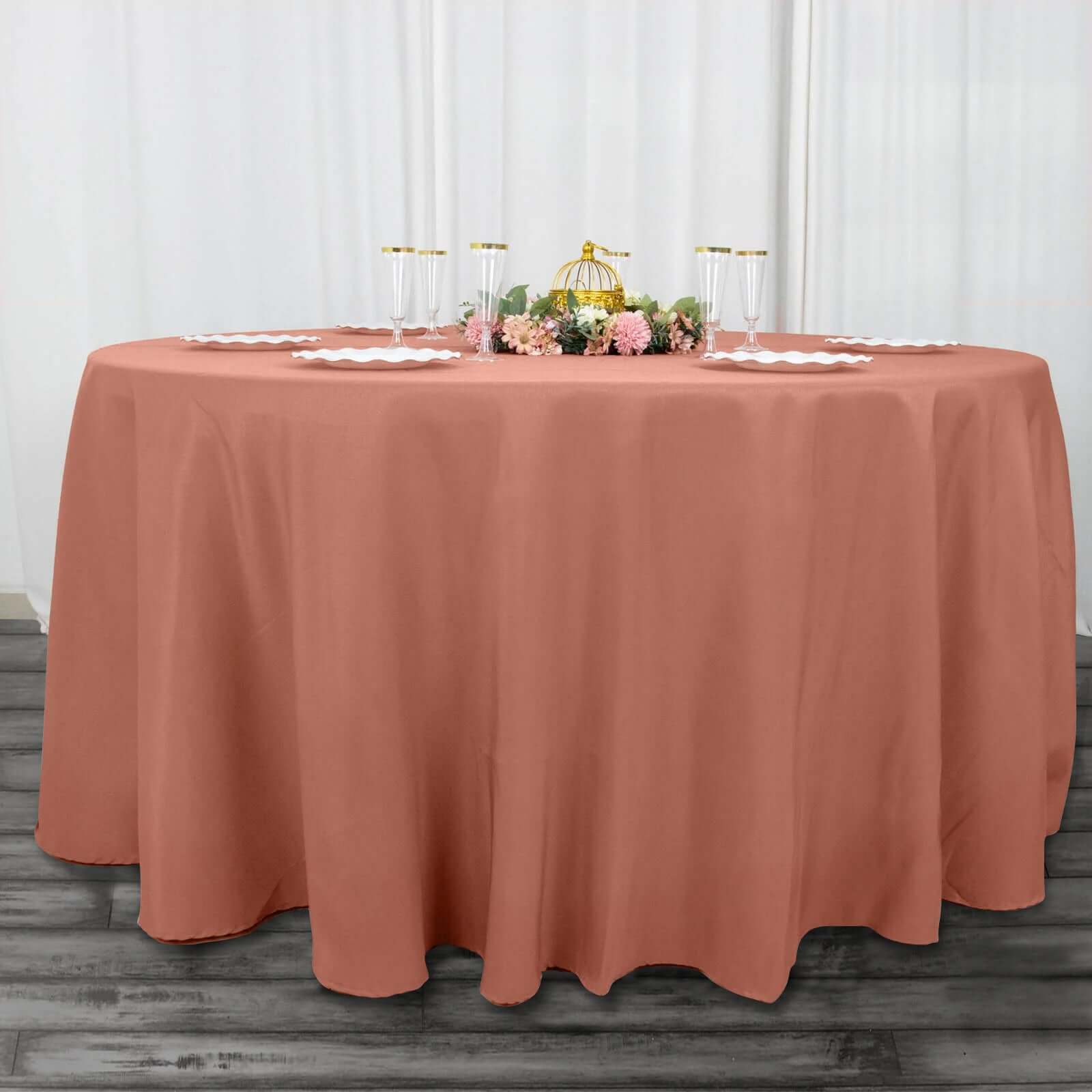 Premium Polyester 120 Round Tablecloth Terracotta (Rust) - Seamless 220GSM Wrinkle-Resistant Table Cover