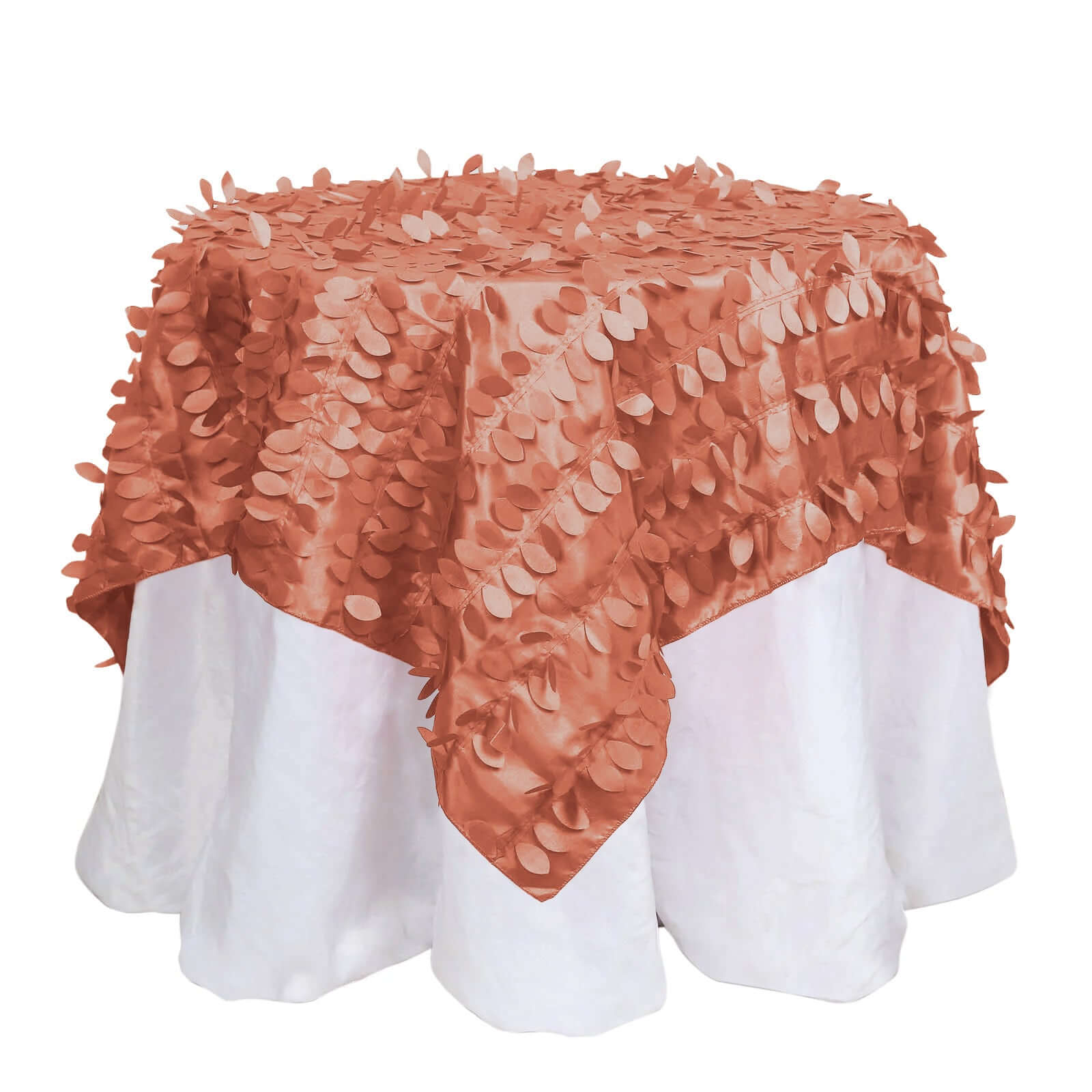 Taffeta 54x54 Table Overlay Square Tablecloth Terracotta 3D Leaf Petal Table Cover